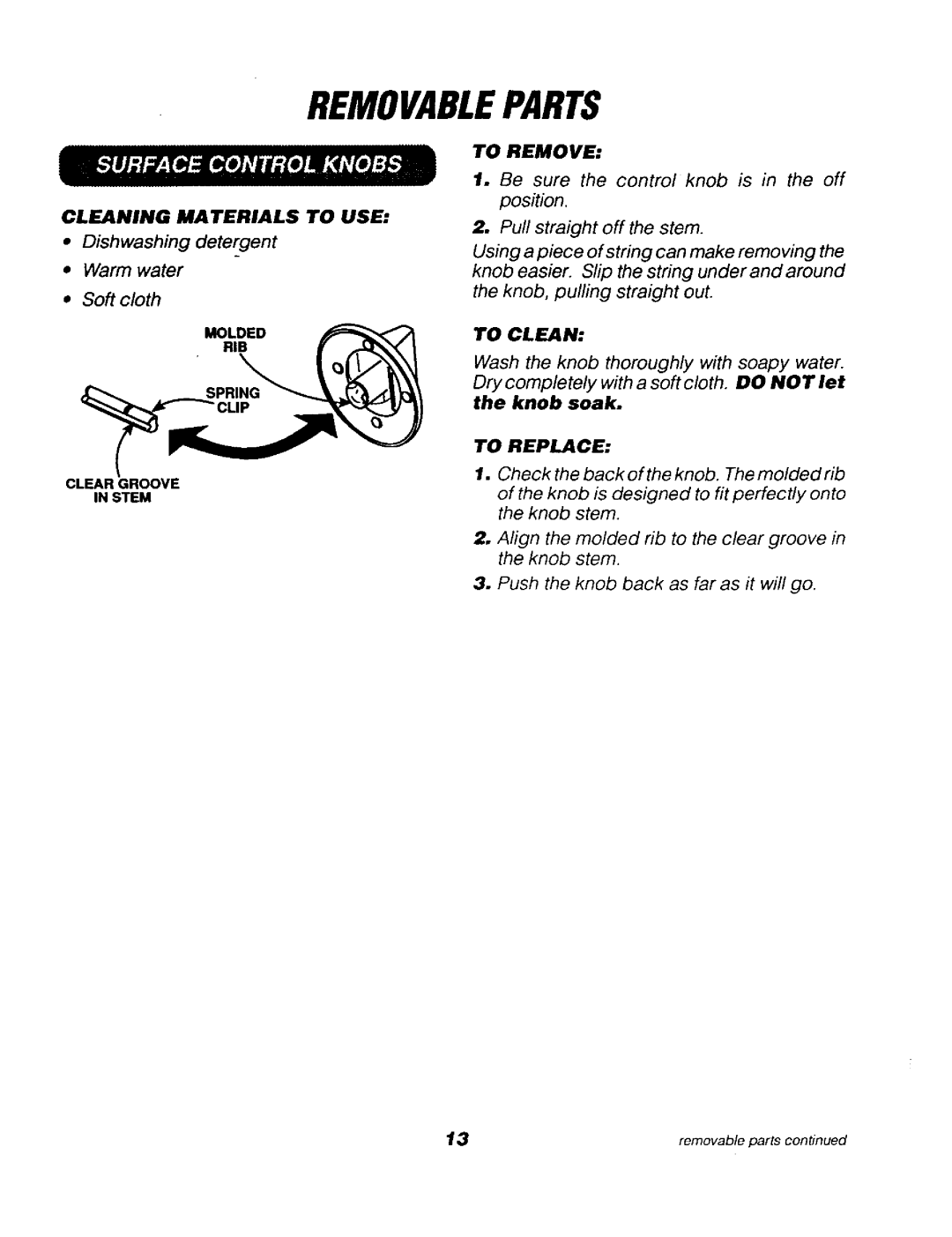 Sears 911. 62071, 911. 62078, 911. 62048, 911. 62041 owner manual Removableparts, Remove, Clean 