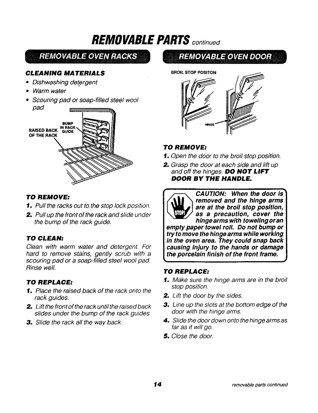 Sears 911. 62048, 911. 62078, 911. 62071, 911. 62041 owner manual Cleaning Materials, Door by the Handle, To Replace 