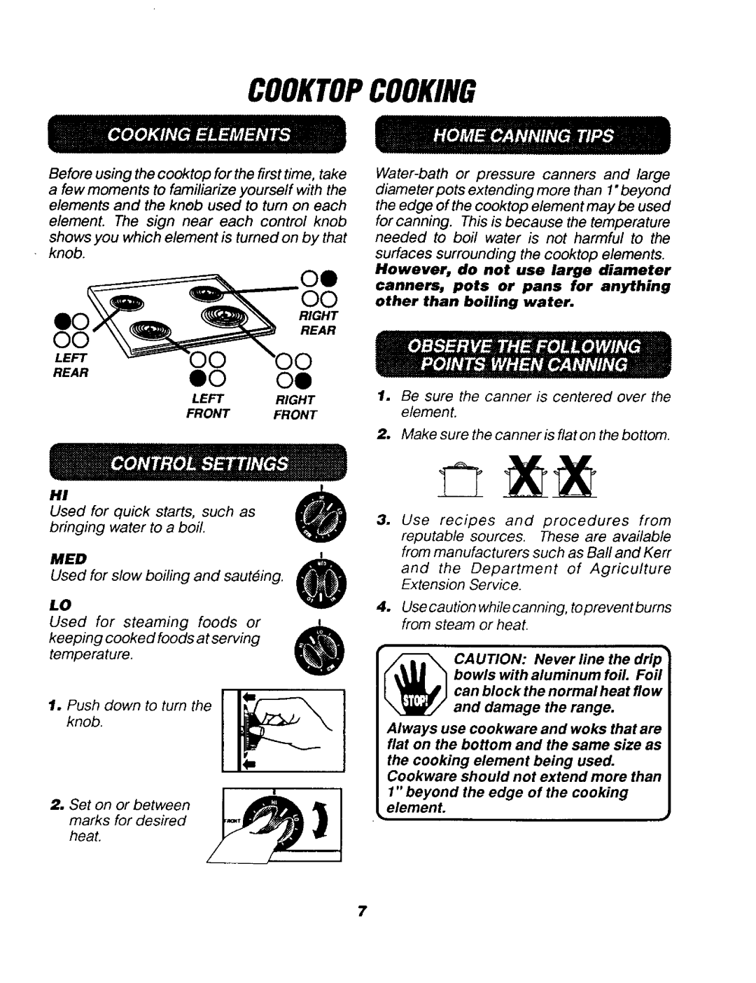 Sears 911. 62041, 911. 62078, 911. 62071, 911. 62048 owner manual Cooktopcooking, However, do not use large diameter 