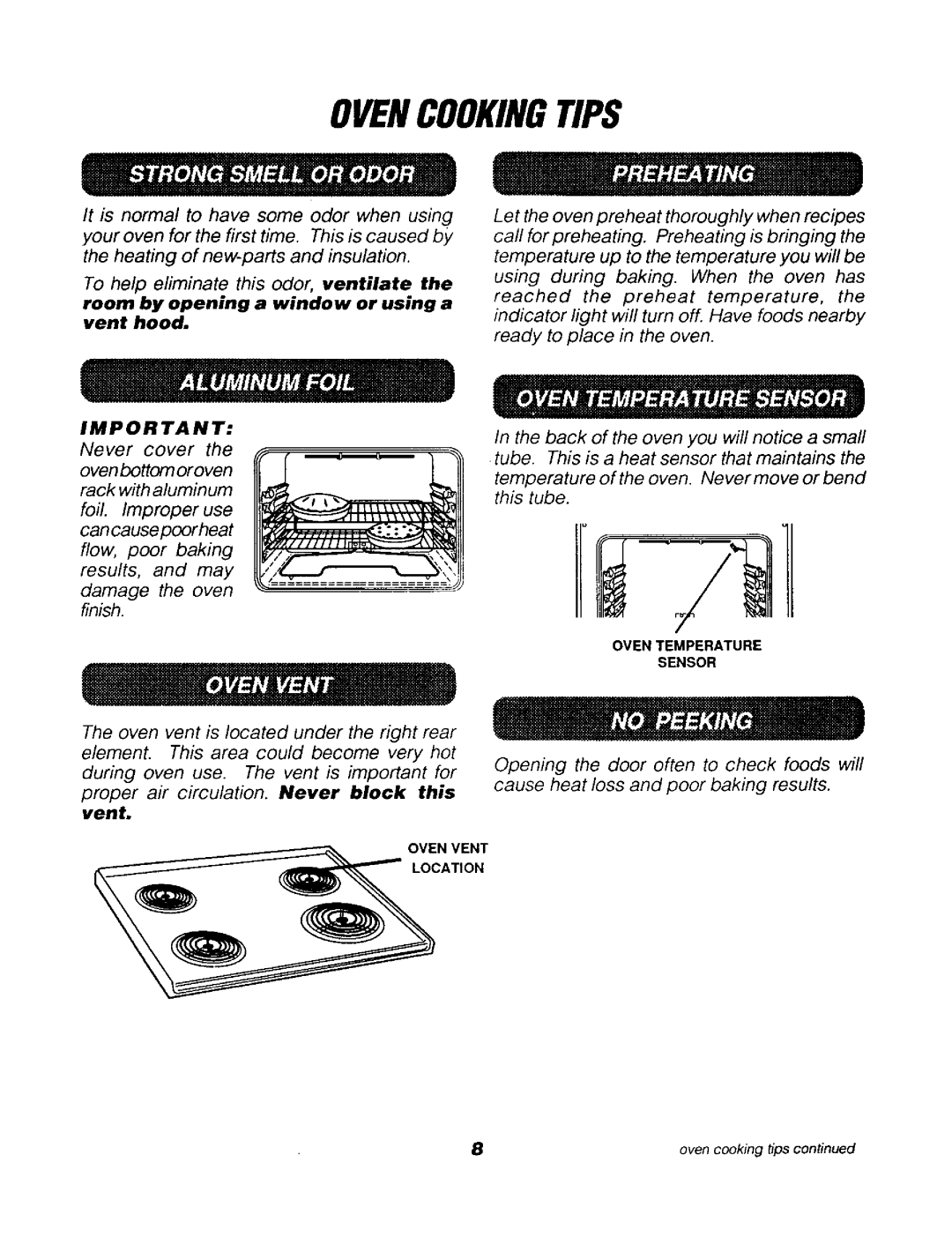 Sears 911. 62078, 911. 62071, 911. 62048, 911. 62041 owner manual Ovencookingtips 