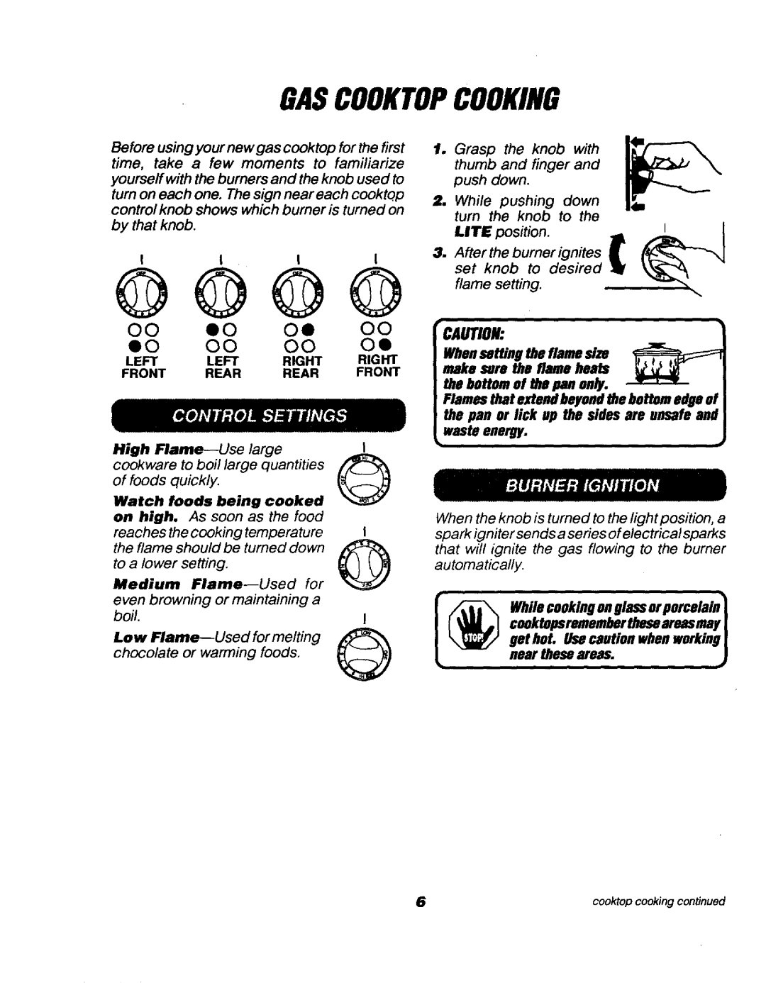 Sears 911.32359, 911.3235S owner manual Gascooktopcooking 