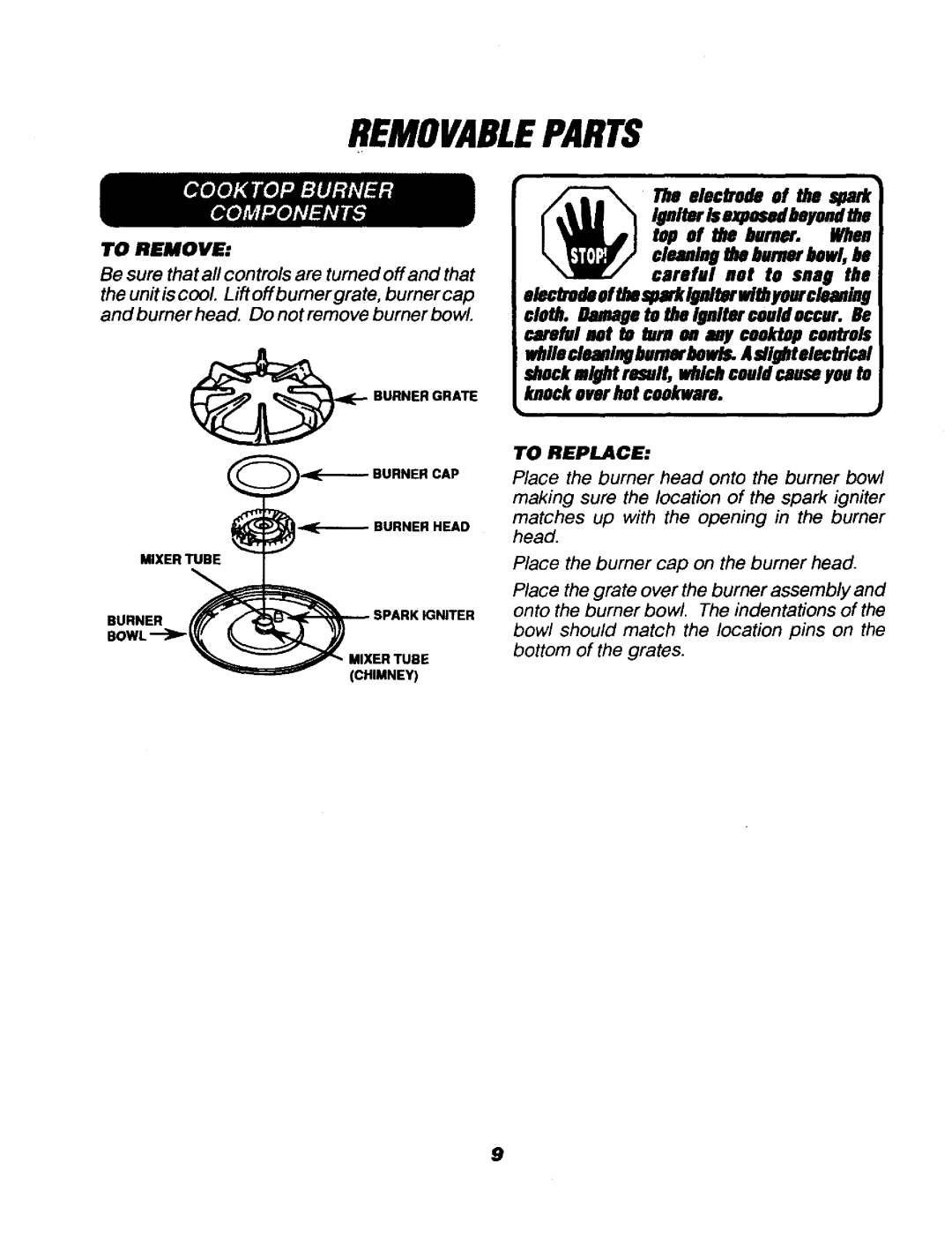 Sears 911.3235S, 911.32359 owner manual Removableparts, To Replace 