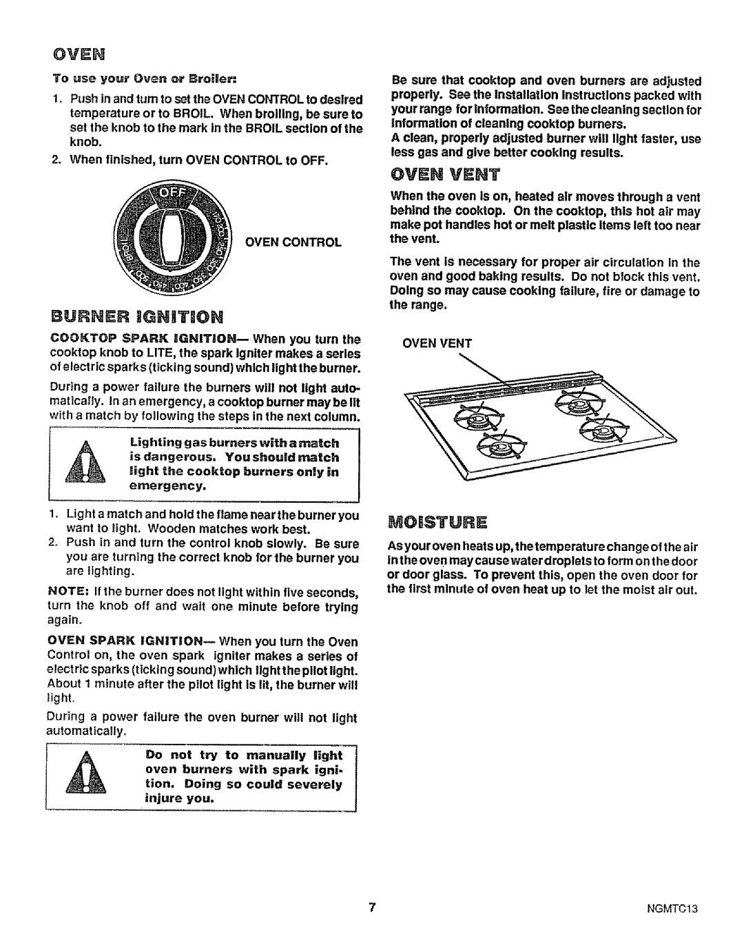 Sears 911.363209 warranty Oven Control, Oven Vent 