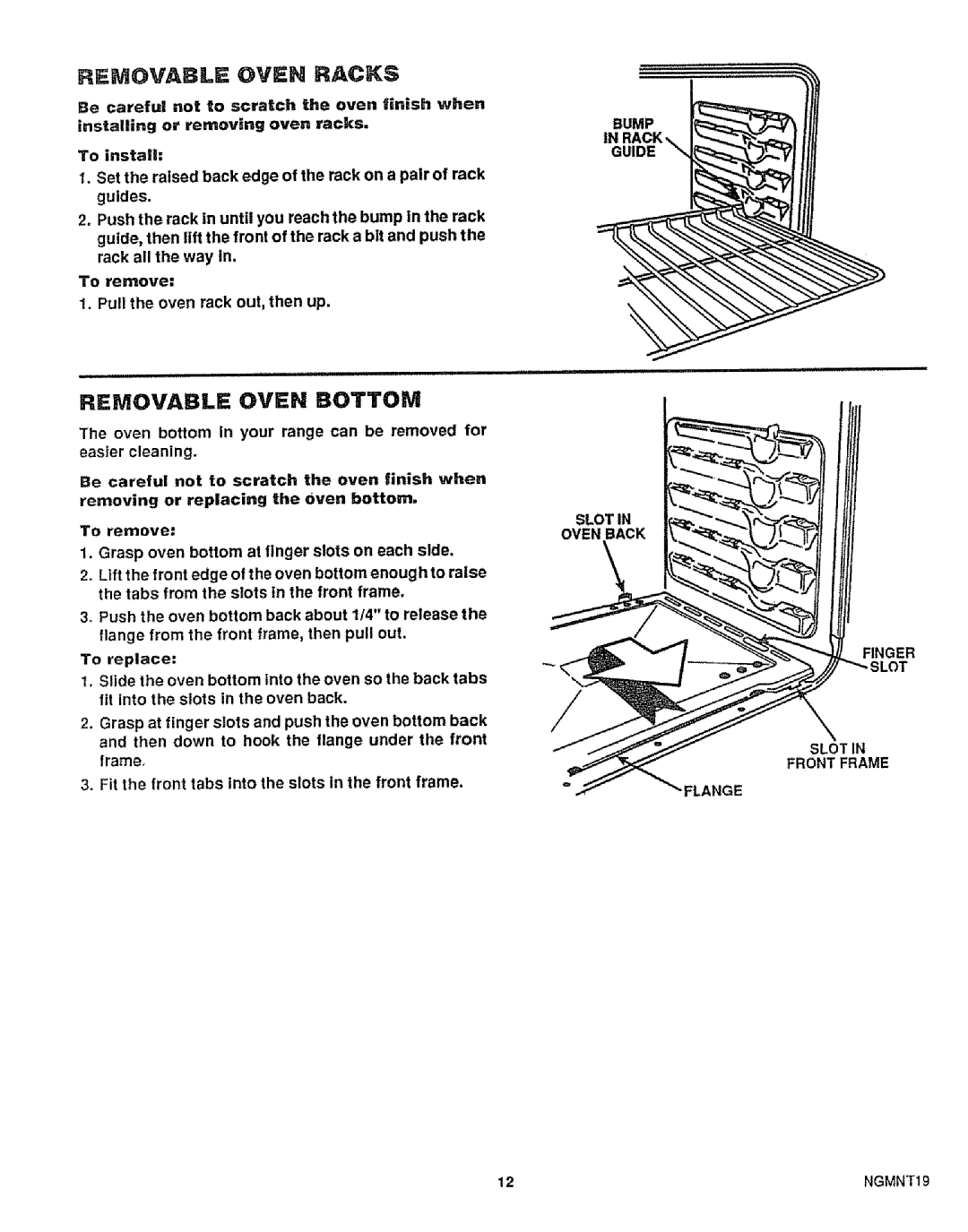 Sears 911.363209 warranty Removable Oven Racks, Removable Oven Bottom 