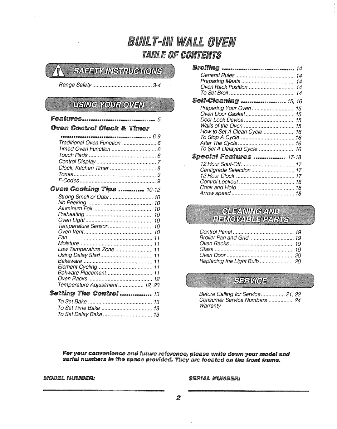 Sears 911.41369 manual Tableofcontents 