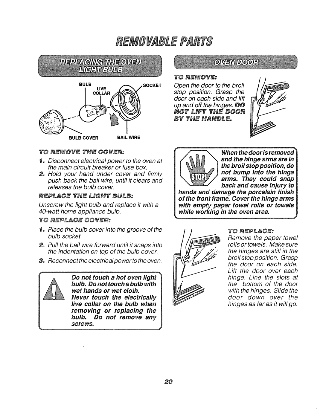 Sears 911.41369 manual POT MFE the #OOR, When the door is remove, To Repljce, Screws 