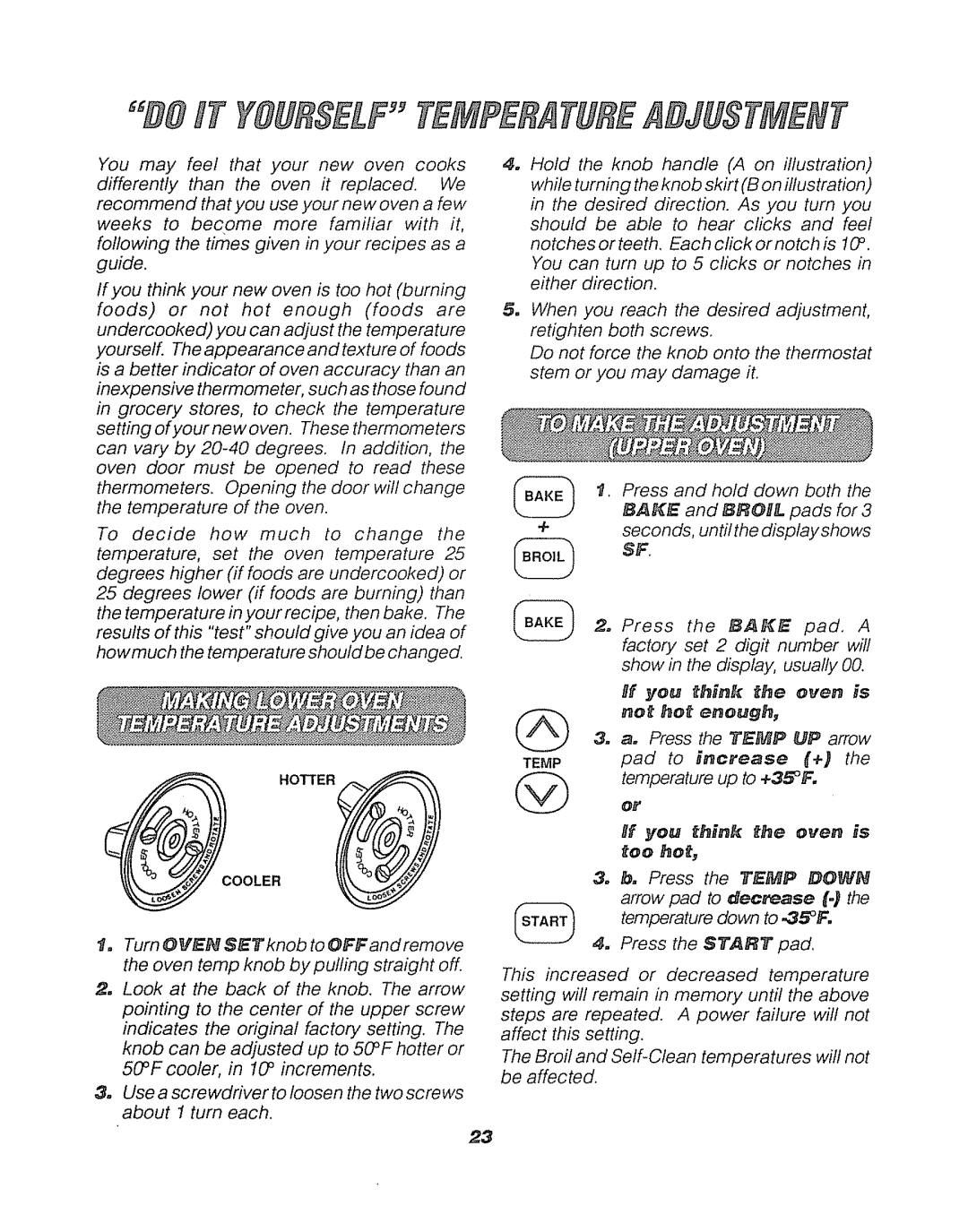 Sears 911.41369 manual Oven, Increase, Press the Temp Down 