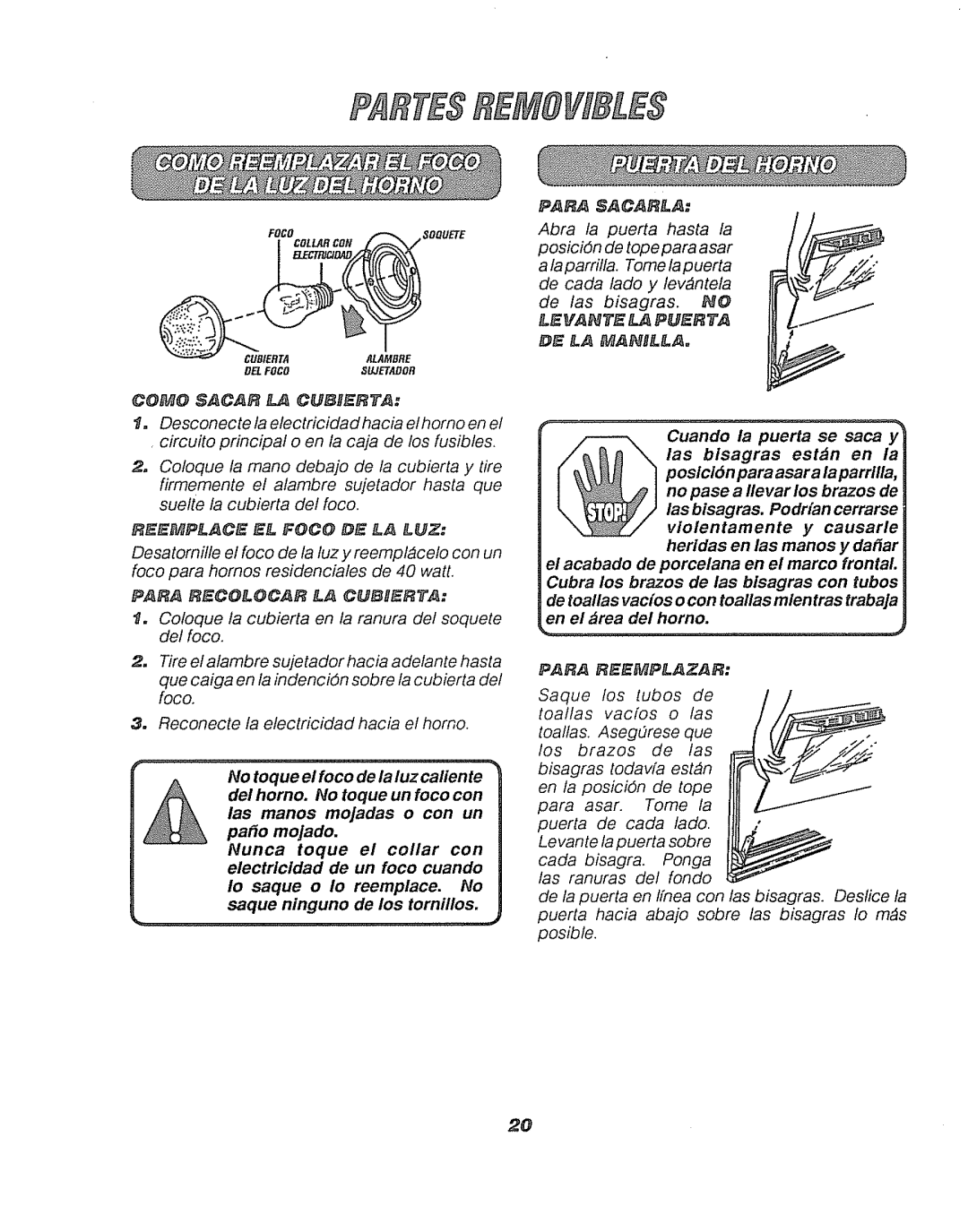 Sears 911.41369 manual Reemplace EL Foco #E LA LUE, Levante LI Puerta DE L, Mapiill, Paba 