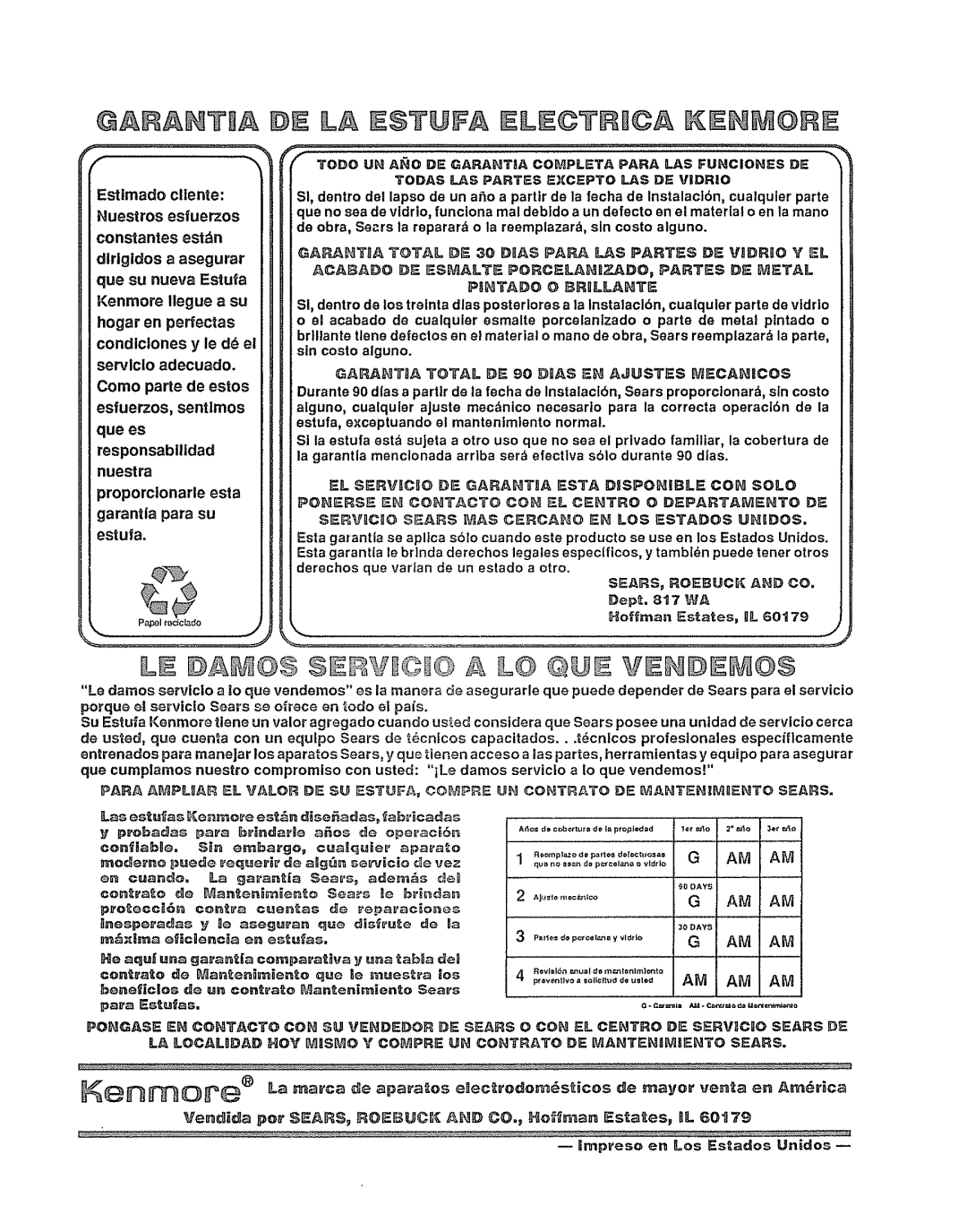 Sears 911.41369 manual Esfuerzos, sentimos, Todas LAS Partes Excepto 0.AS DE Vidrio 