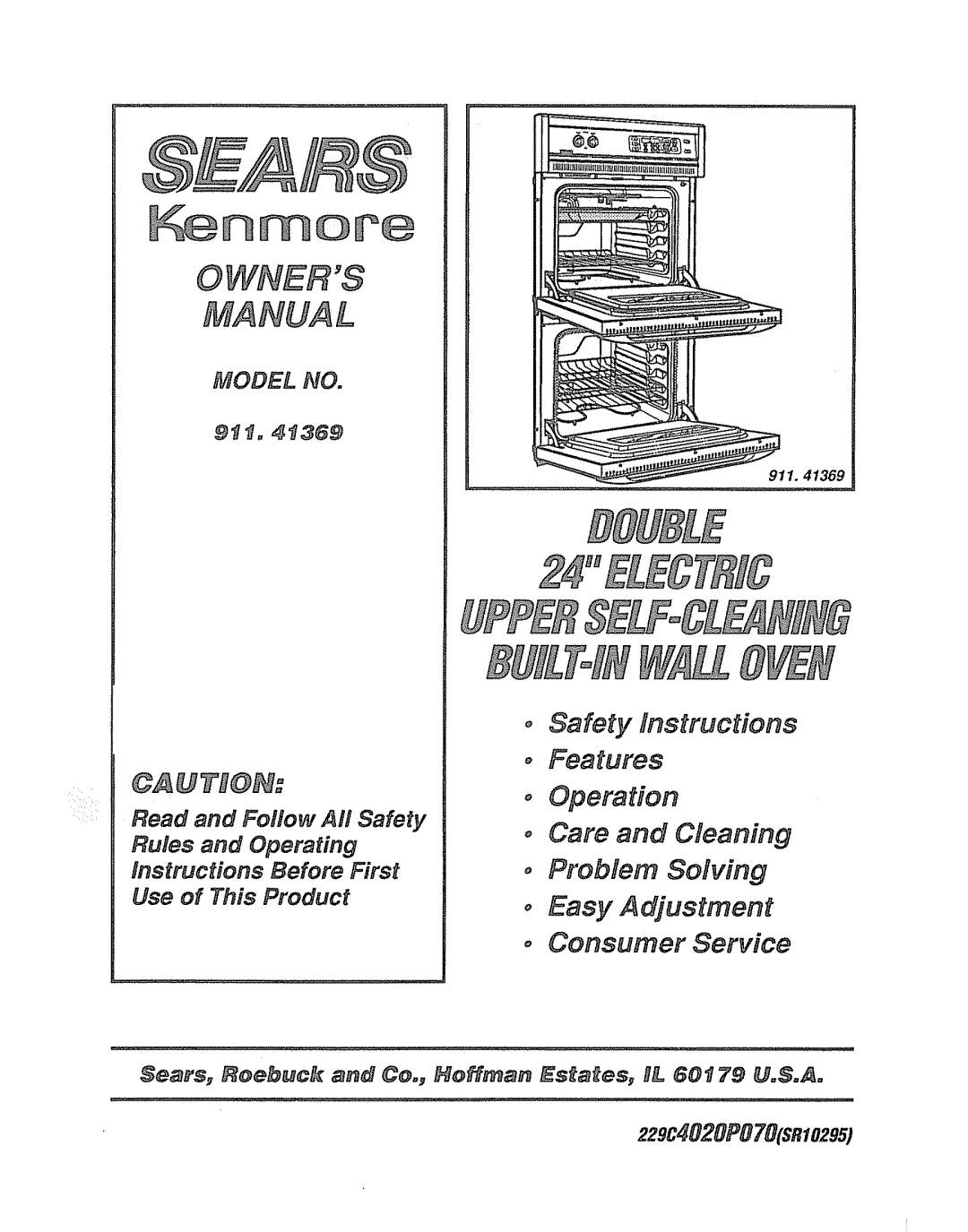 Sears 911.41369 manual •Safety Instructions Features, o Care and Cleaning, Manual, oOperation, o Consumer Service, 9ti 