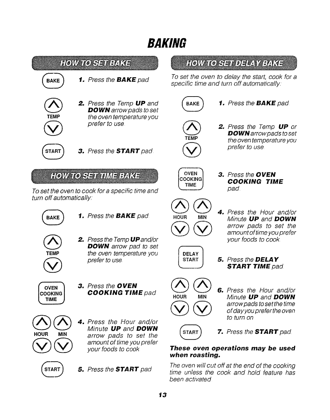 Sears 911.47469, 911.47466, 911.47465 manual Baking, Down, These oven operations may be used when roasting 