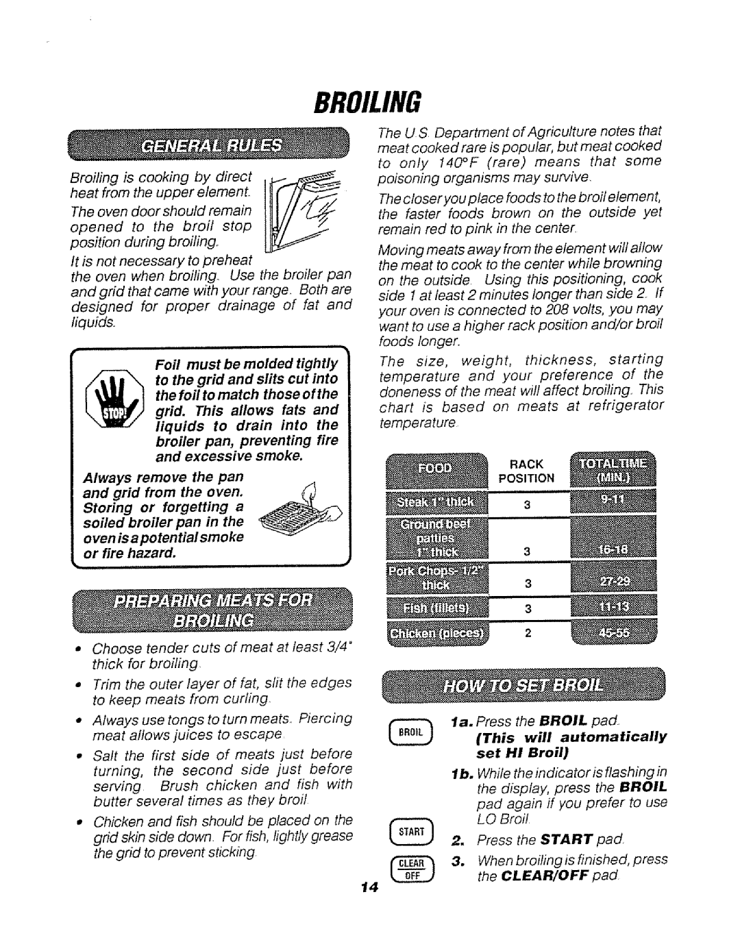 Sears 911.47465, 911.47466, 911.47469 manual Broiling, This will automatically set HI Broil 