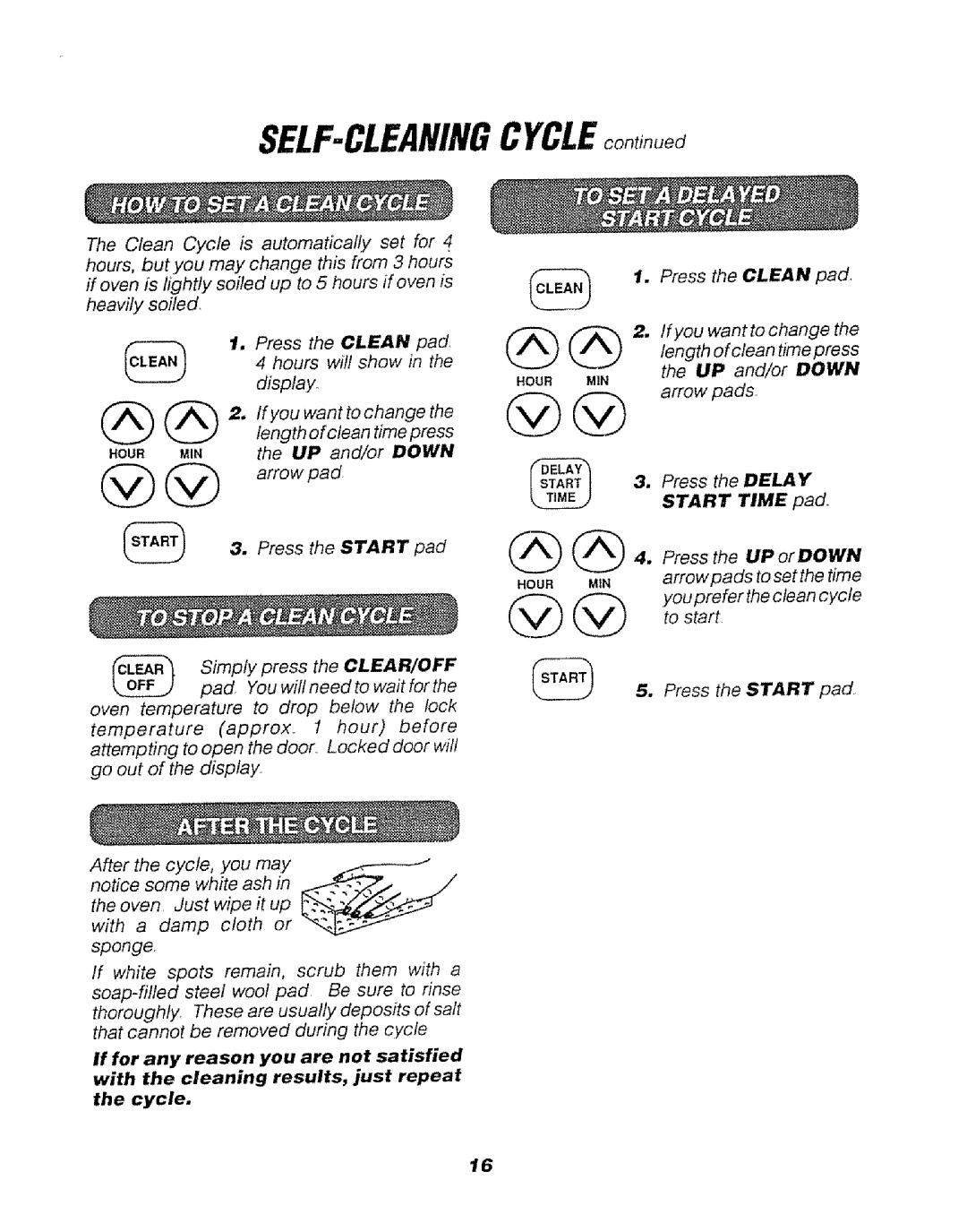 Sears 911.47469, 911.47466, 911.47465 manual Self-Cleaningcycle, And/or Down, Start Time pad 