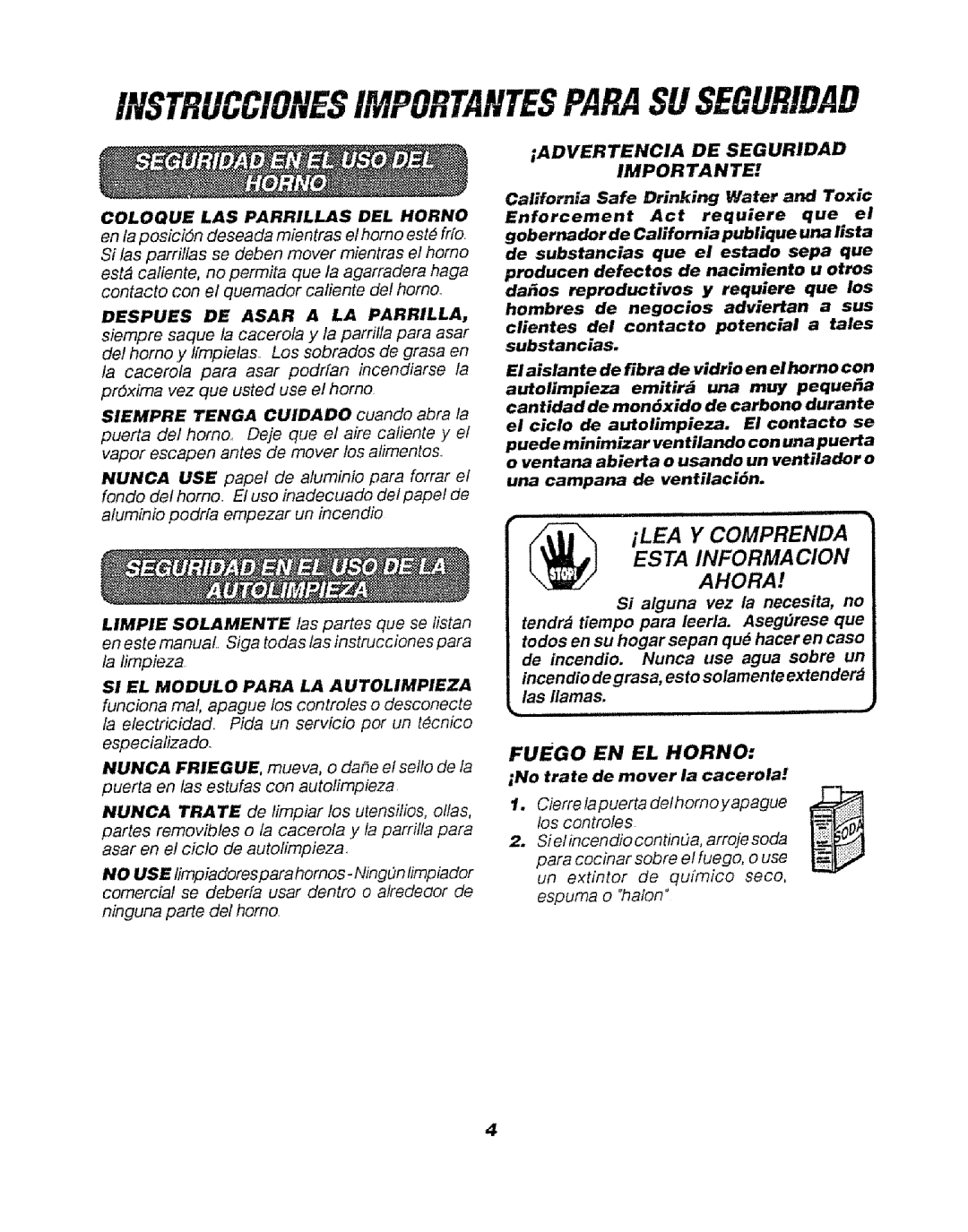 Sears 911.47465, 911.47466 Instruccionesimportantesparasuseguridad, Advertencia DE Seguridad Importante, Fuego EN EL Horno 