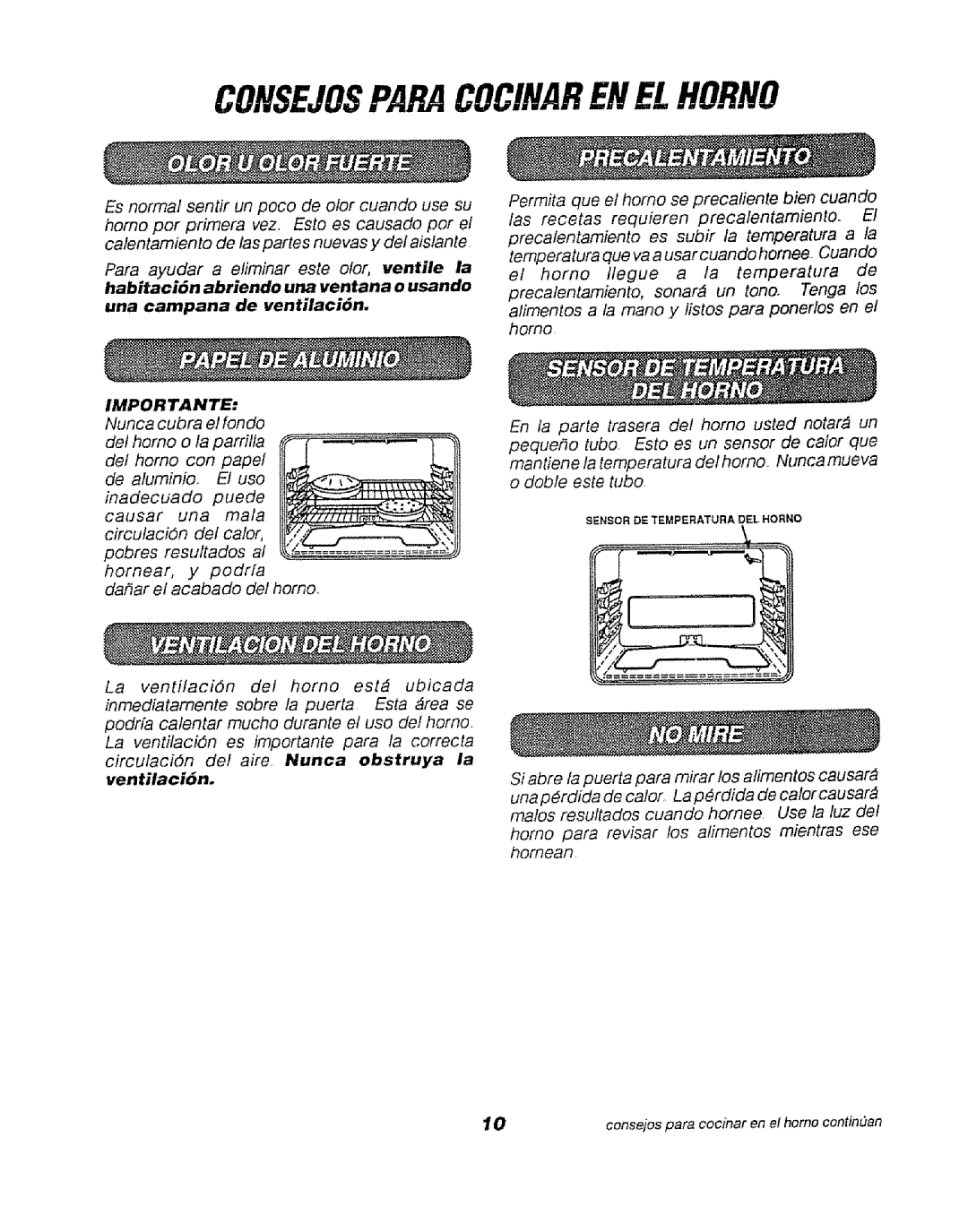 Sears 911.47465 CONSEJOSPARACOClNARENELHORNO, Es normal sentir un poco de olor cuando use su, Importante, Ventilaci6n 