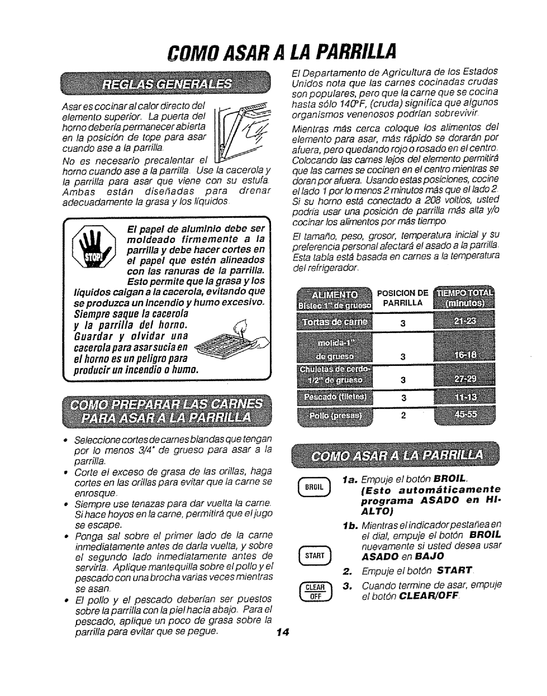 Sears 911.47466 manual Comoasara Laparrilla, El papei de alumlnio debe ser, Esto automdticamente Programa Asado en HI- Alto 