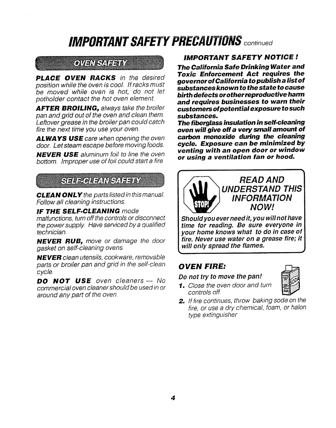 Sears 911.47469, 911.47466, 911.47465 manual IMPORTANTSAFETYPFtECAUTIONSoontinued, Important Safety Notice 