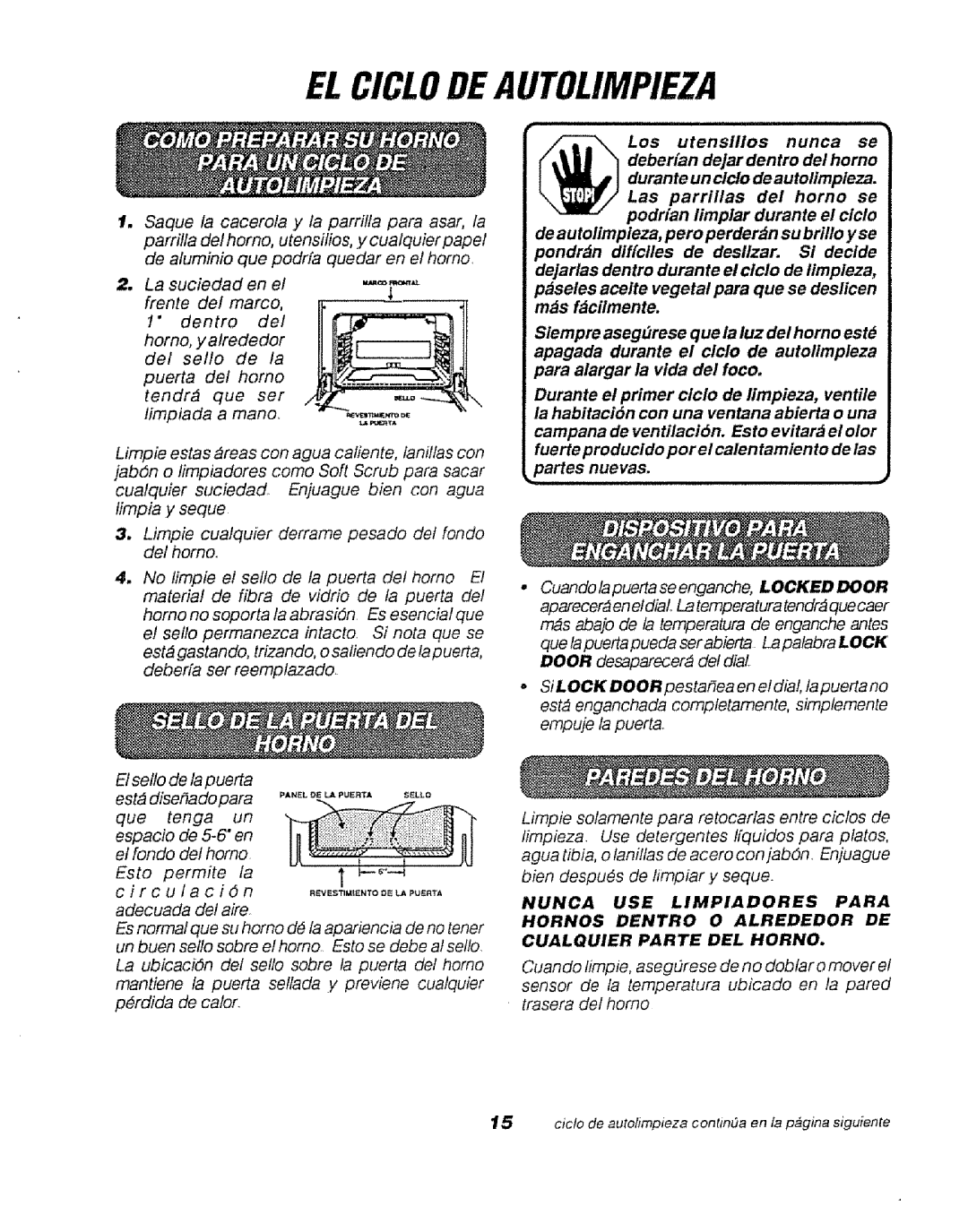 Sears 911.47469, 911.47466, 911.47465 manual Elciclodeautolimpieza, El sello de la puerta 