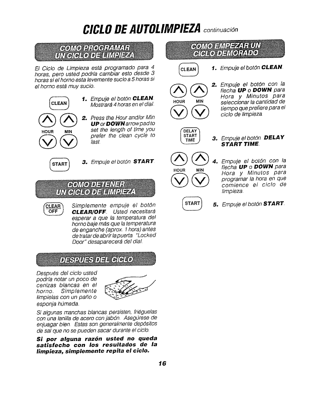 Sears 911.47465, 911.47466, 911.47469 manual Ciclodeautolimpieza, Tiempo que prefiere para el, Ciclo de limpieza 