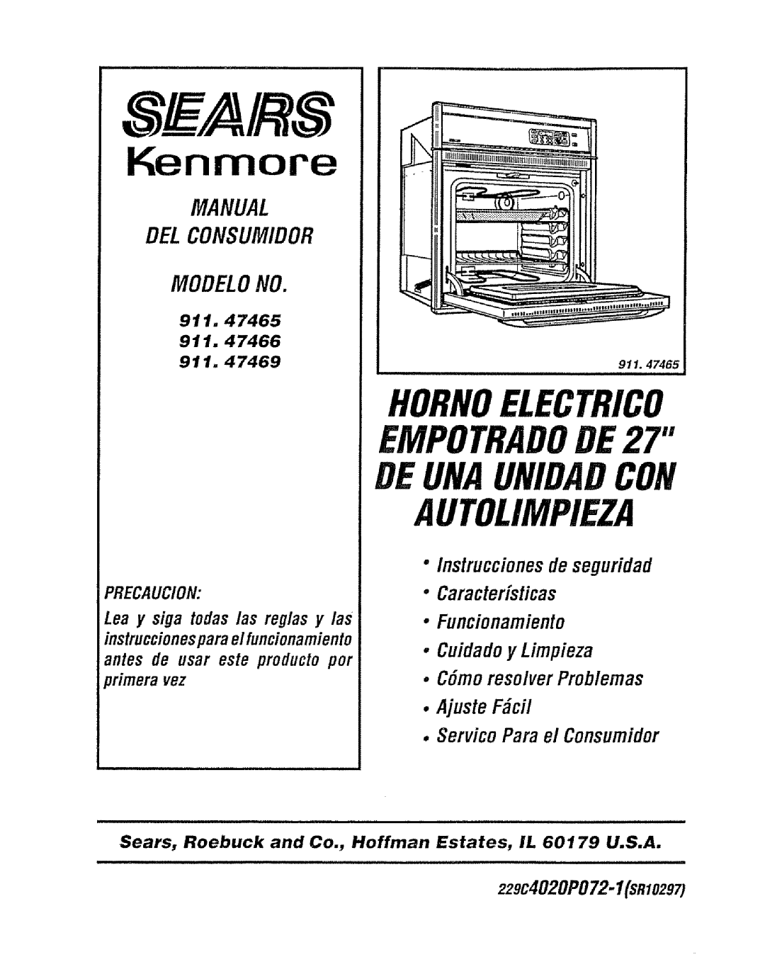 Sears 911.47465 Autolimpieza, Hornoelectrico, Modelono, Manual Del Consumidor, Kenmore, EMPOTRADODE27, Deunaunidad Con 