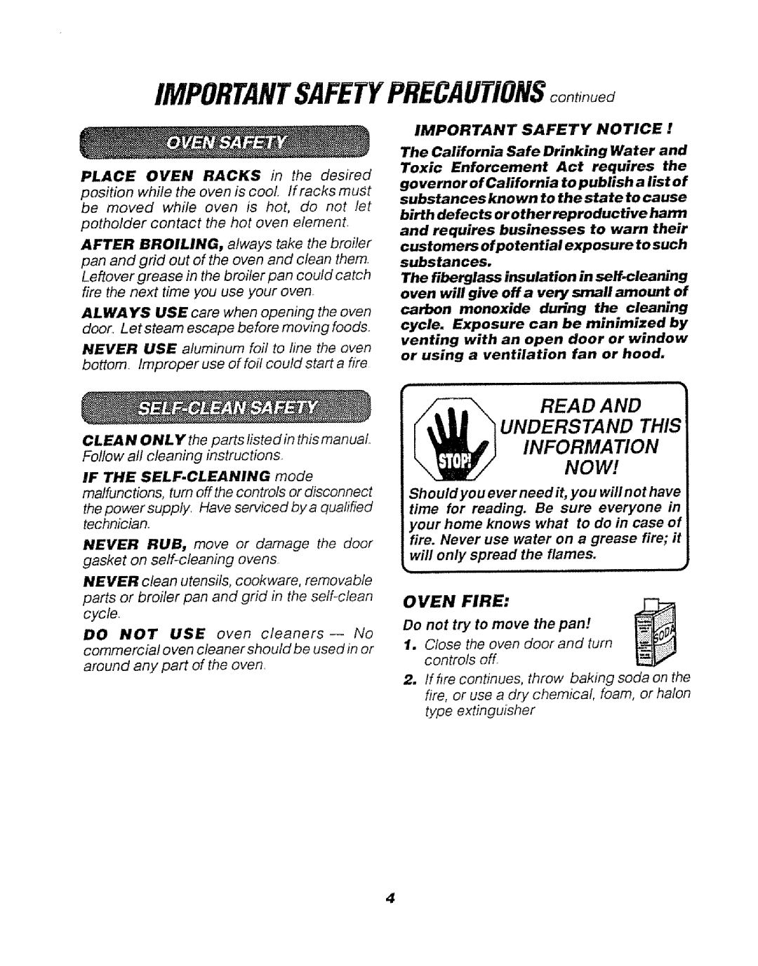 Sears 911.47469, 911.47466 manual IMPORTANTSAFETYPFtECAUTIONSoontinued, Read And Understand This Information Now, Oven Fire 