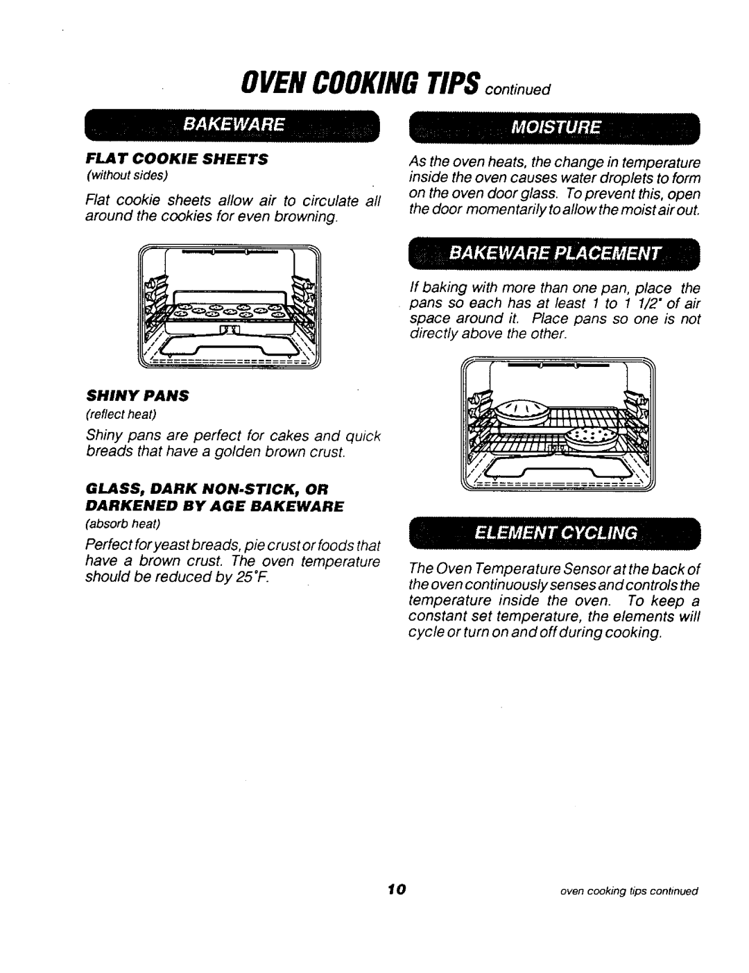 Sears 911.92761, 911.91768, 911.91765, 911.92768 OVENCOOKINGTIPSoont,nued, Flat Cookie Sheets withoutsides, Shiny Pans 