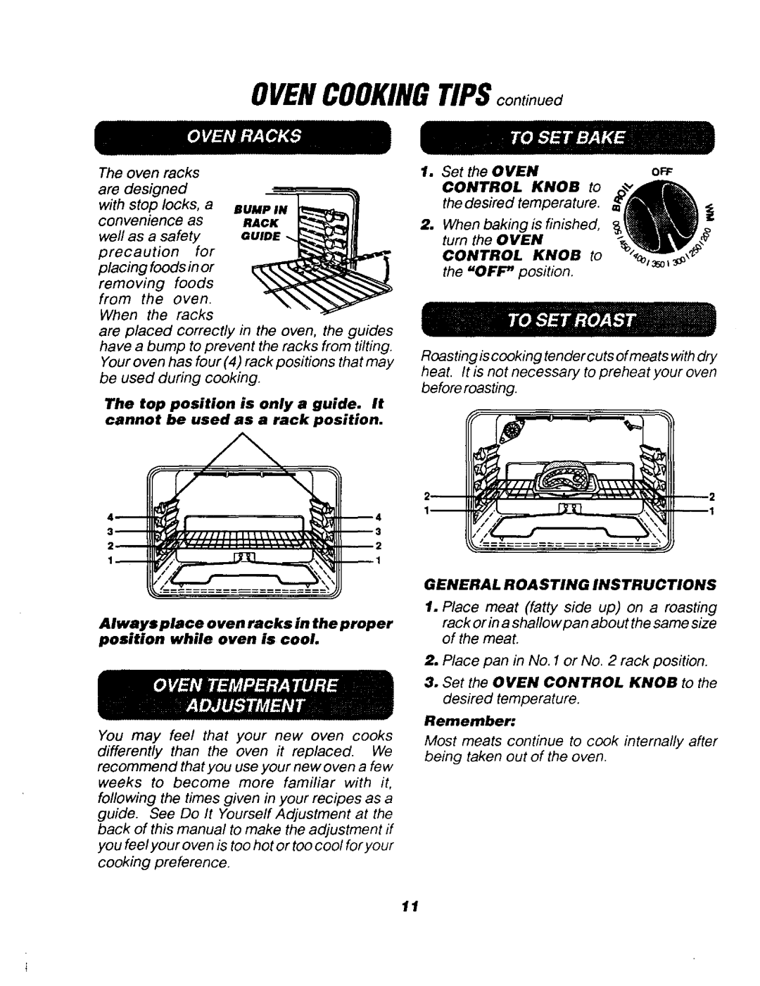 Sears 911.91468, 911.91768, 911.91765, 911.92768, 911.92761, 911.91461 Ovencookingtips, Control, General Roasting Instructions 