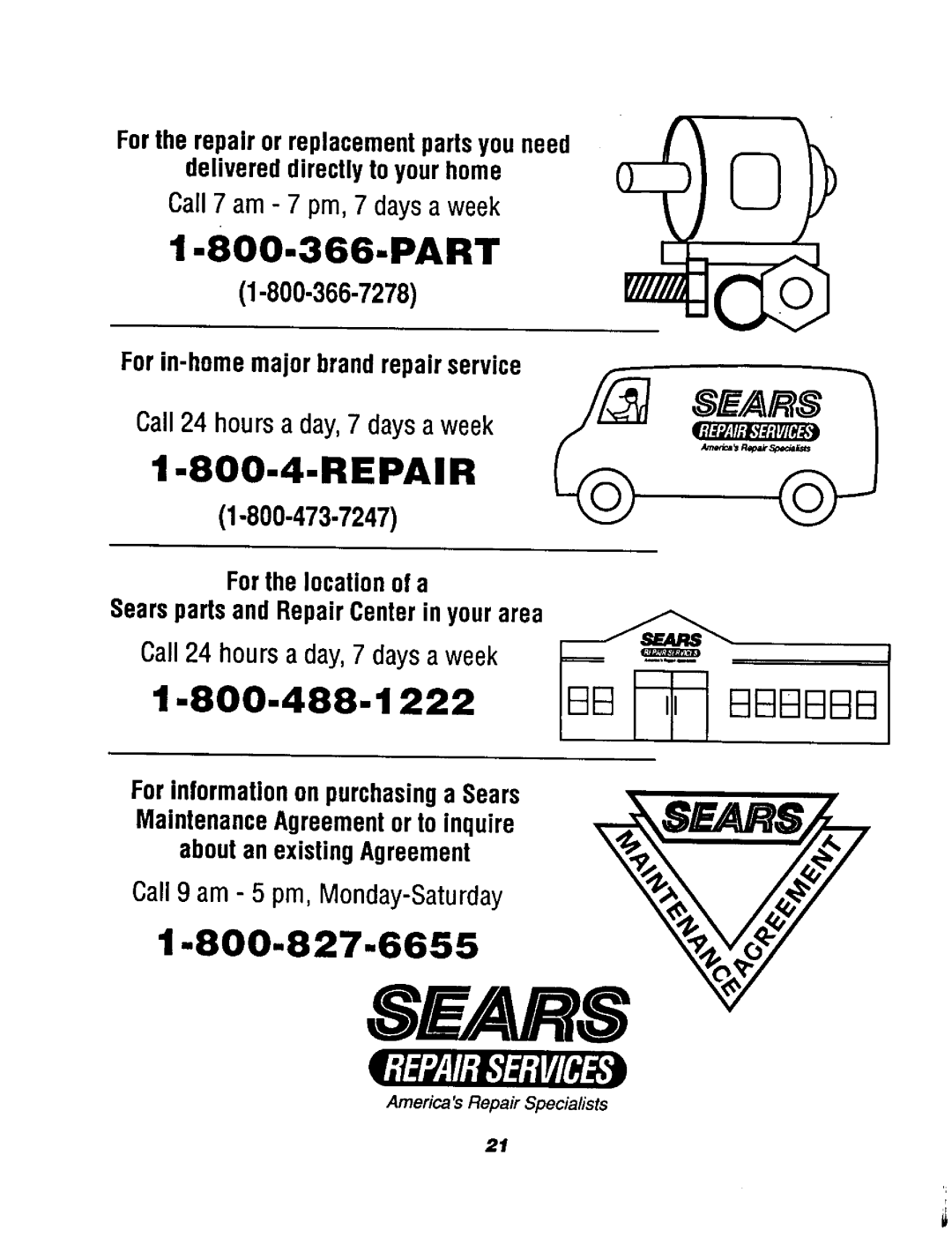 Sears 911.91768, 911.91765, 911.92768, 911.92761, 911.91468, 911.91461, 911.91761 owner manual 800.488.1222 