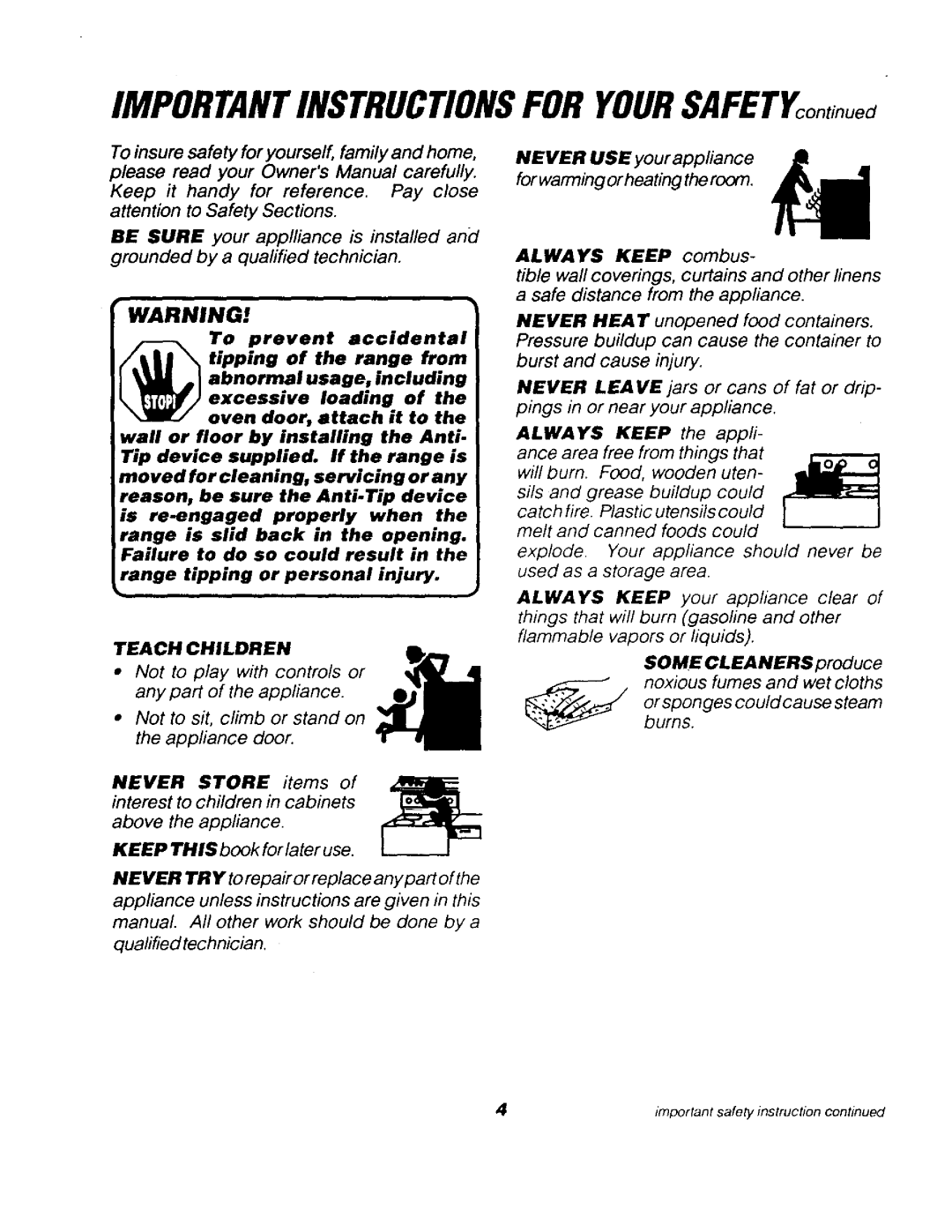 Sears 911.91468, 911.91768, 911.91765, 911.92768 Always Keep combus, Some Cleaners produce noxious fumes and wet cloths 