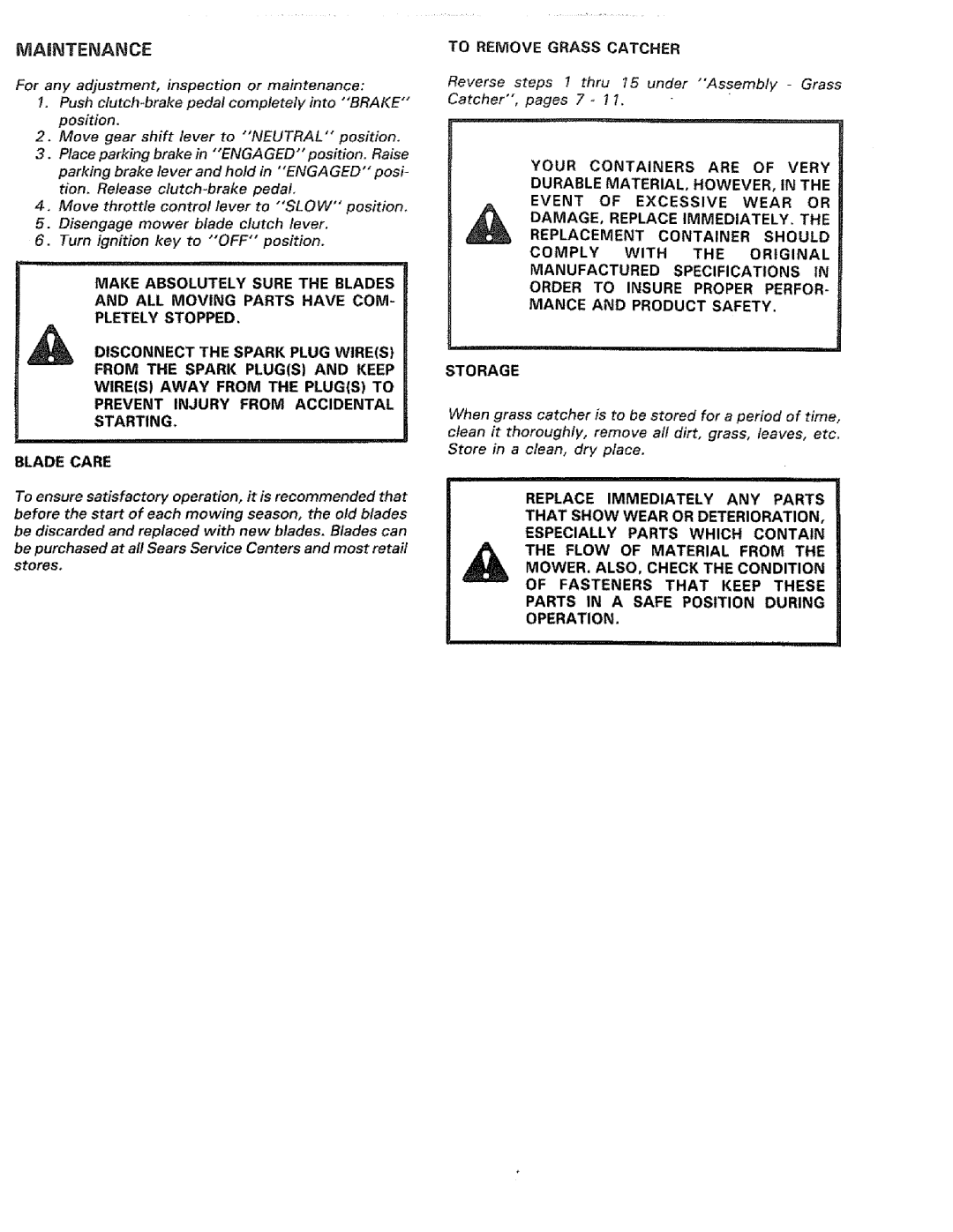 Sears 917.249391 manual Maintenance, To Remove Grass Catcher 