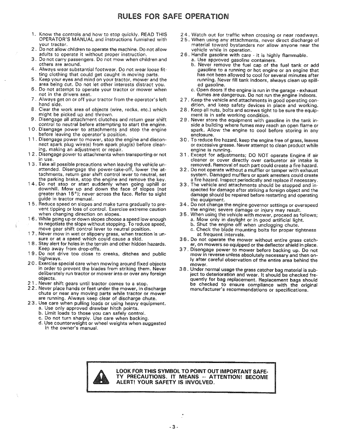 Sears 917.249391 manual Rules for Safe OPERATnON 