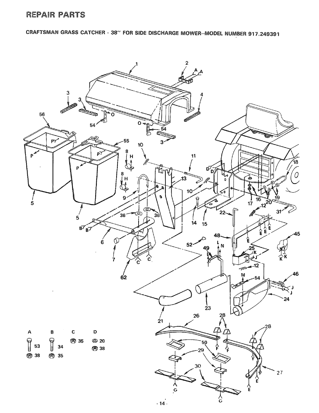 Sears 917.249391 manual Repabr Parts, @38 @ 
