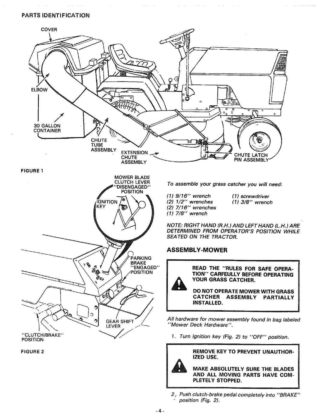 Sears 917.249391 manual Partsidentification, Assembly-Mower, wrench, screwdriver 