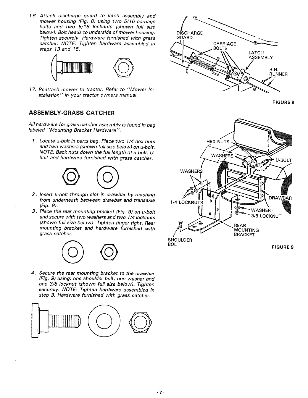 Sears 917.249391 manual Assembly-Grasscatcher, Runner, Hex Nuts U-Bo Lt Washers, 1/4 LOCKNUTS, Shoulder Bolt 