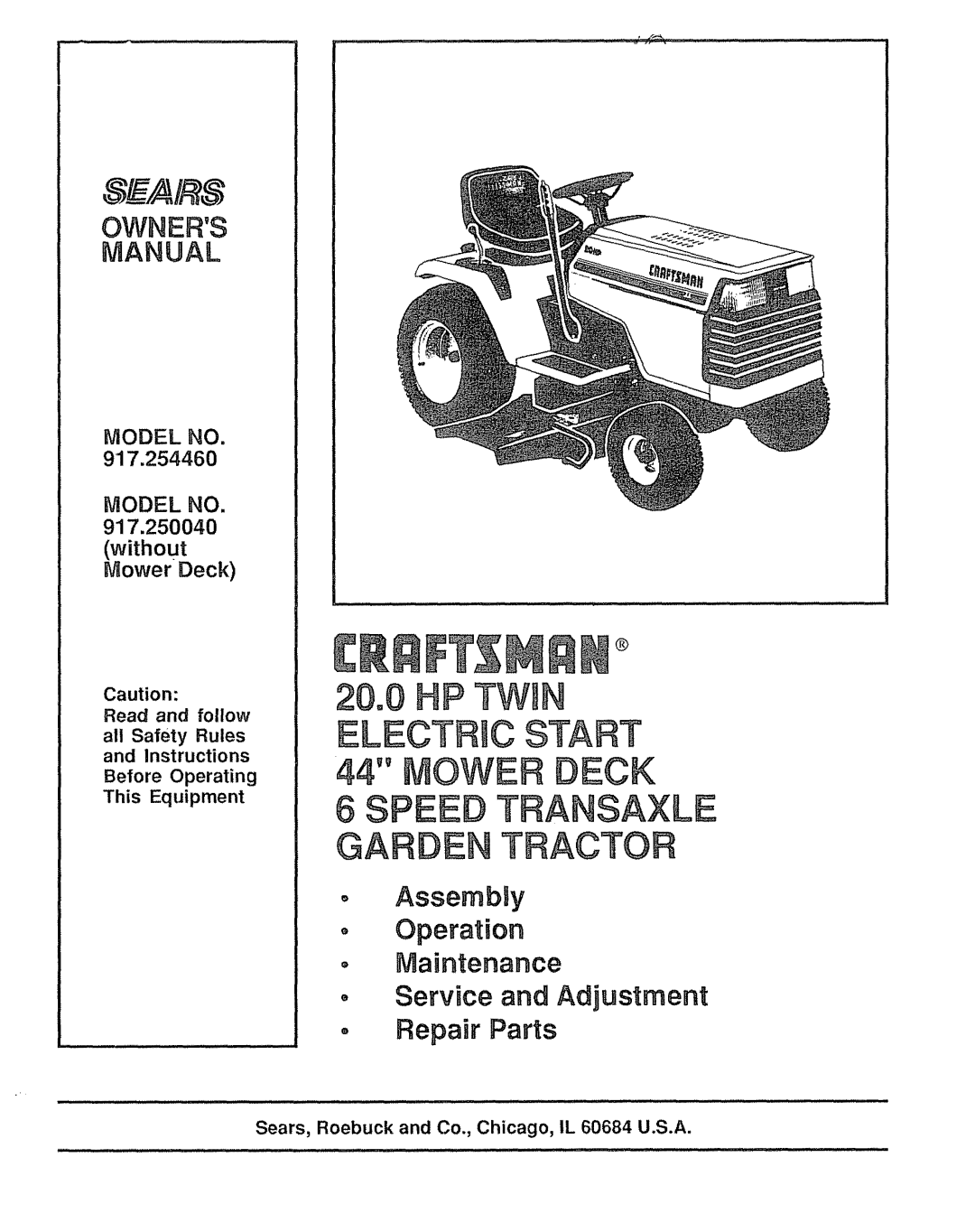 Sears 917.25446, 917.25004 owner manual Owners 