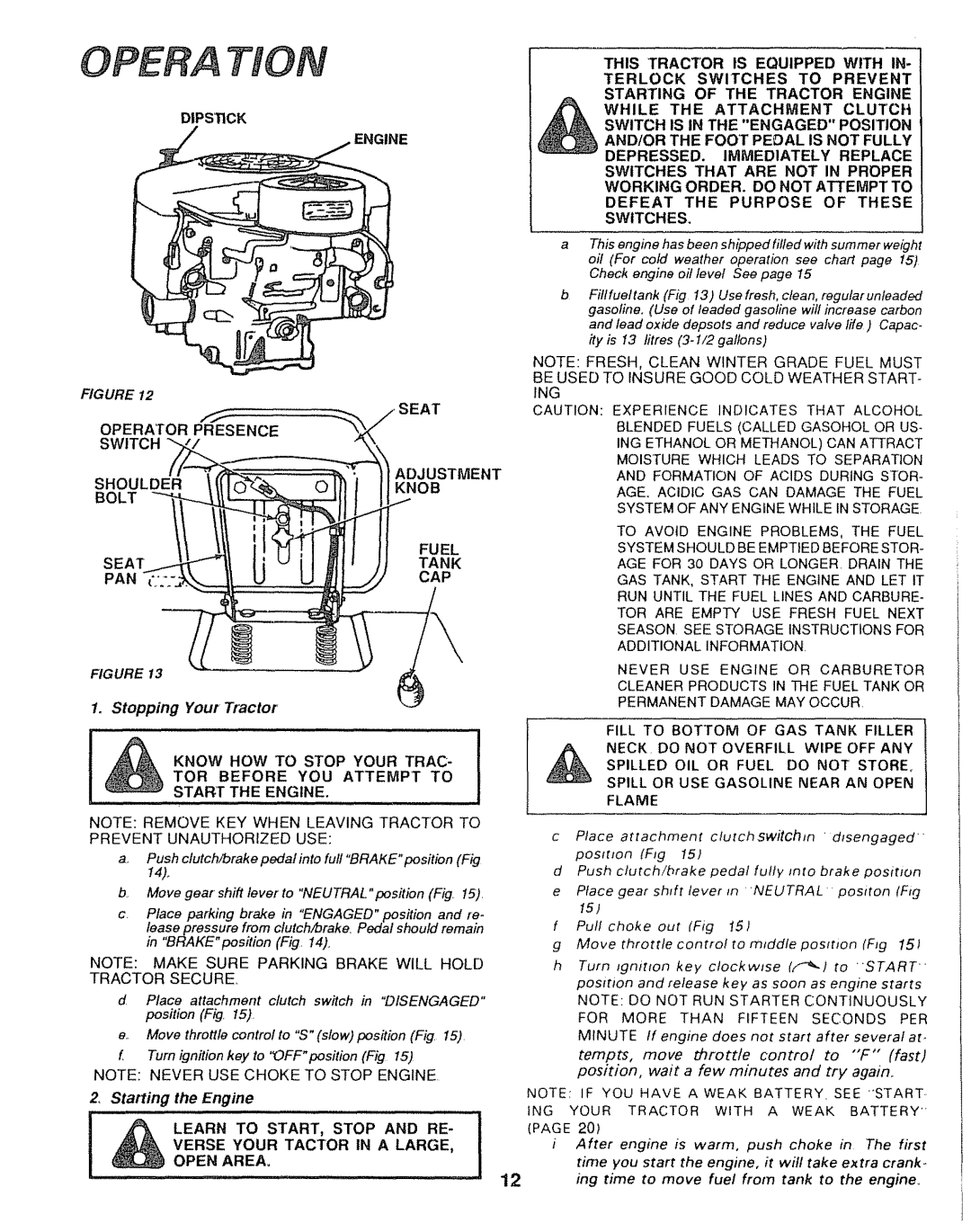 Sears 917.25004, 917.25446 owner manual Dipstick, Stopping Your Tractor 