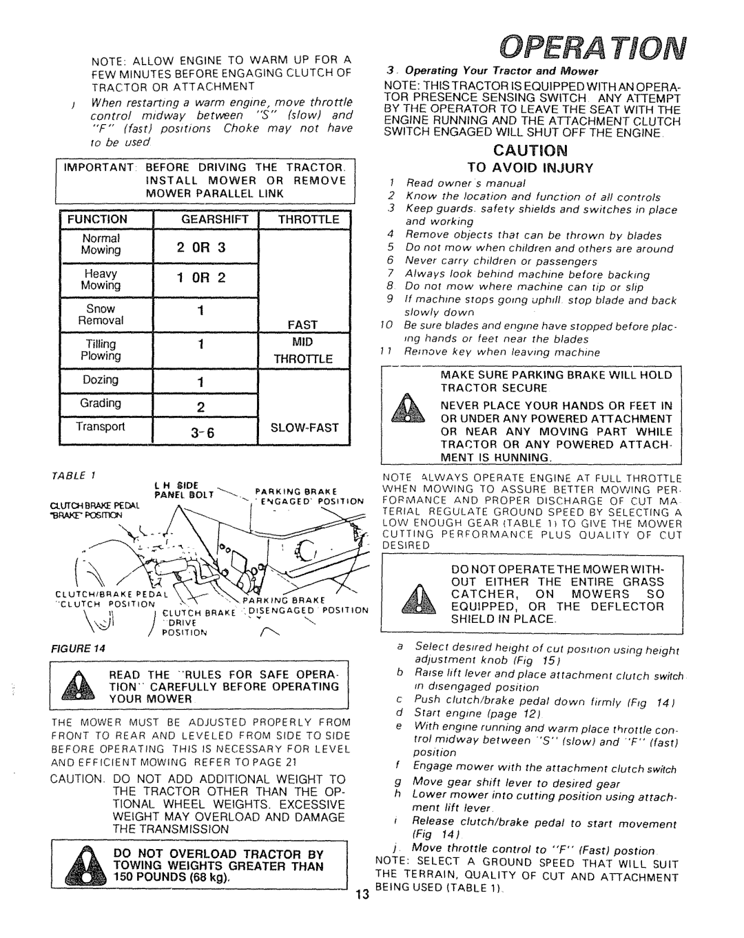 Sears 917.25446, 917.25004 owner manual Slow-Fast, To Avoid Injury, Operating Your Tractor and Mower 