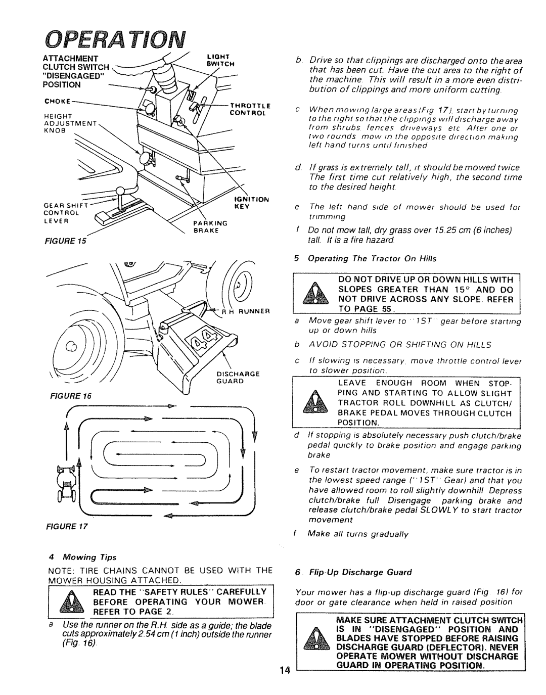 Sears 917.25004, 917.25446 owner manual Guard in Operating Position, Mowing Tips, Flip-Up Discharge Guard 