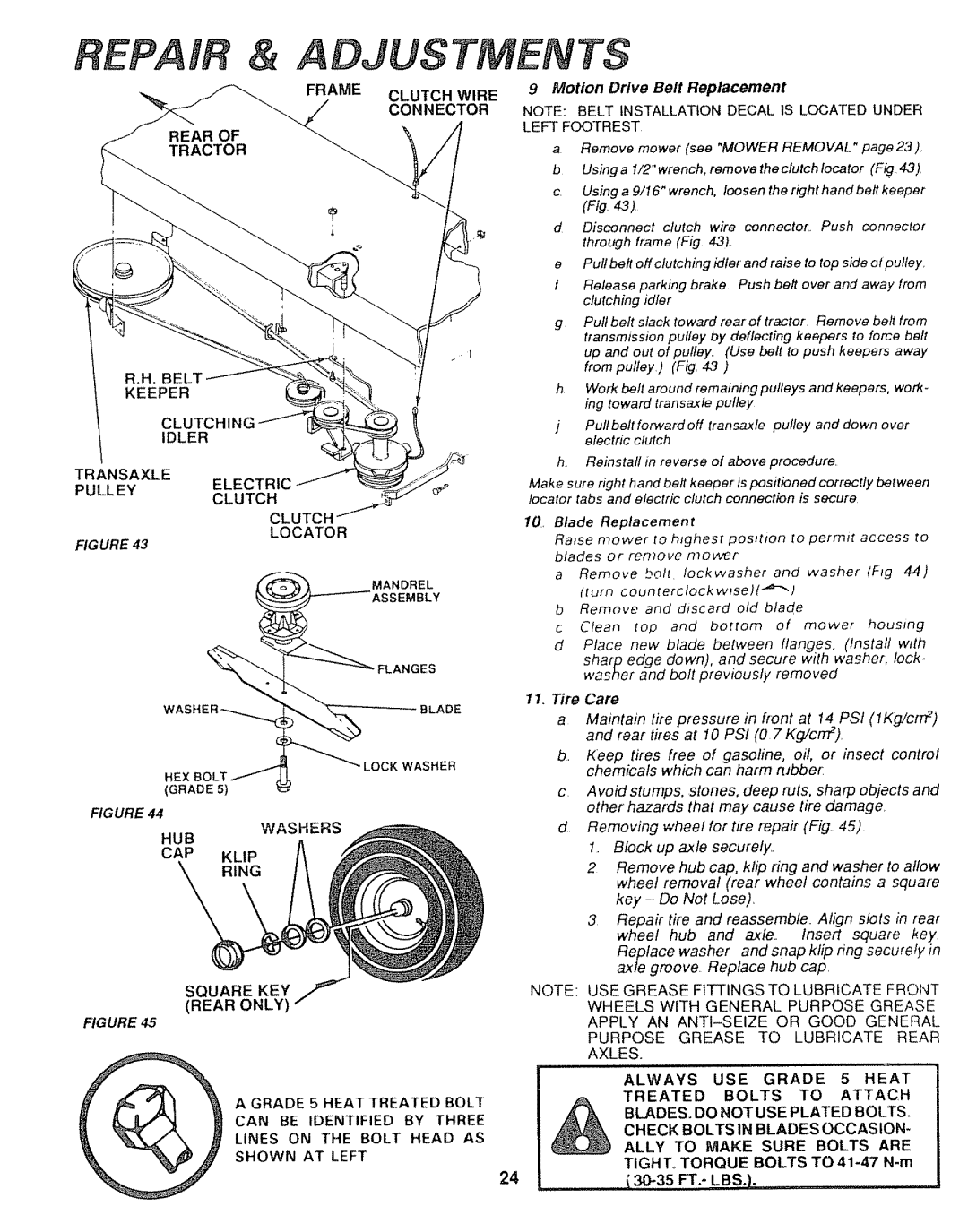 Sears 917.25004, 917.25446 owner manual Repair & Adjustments 