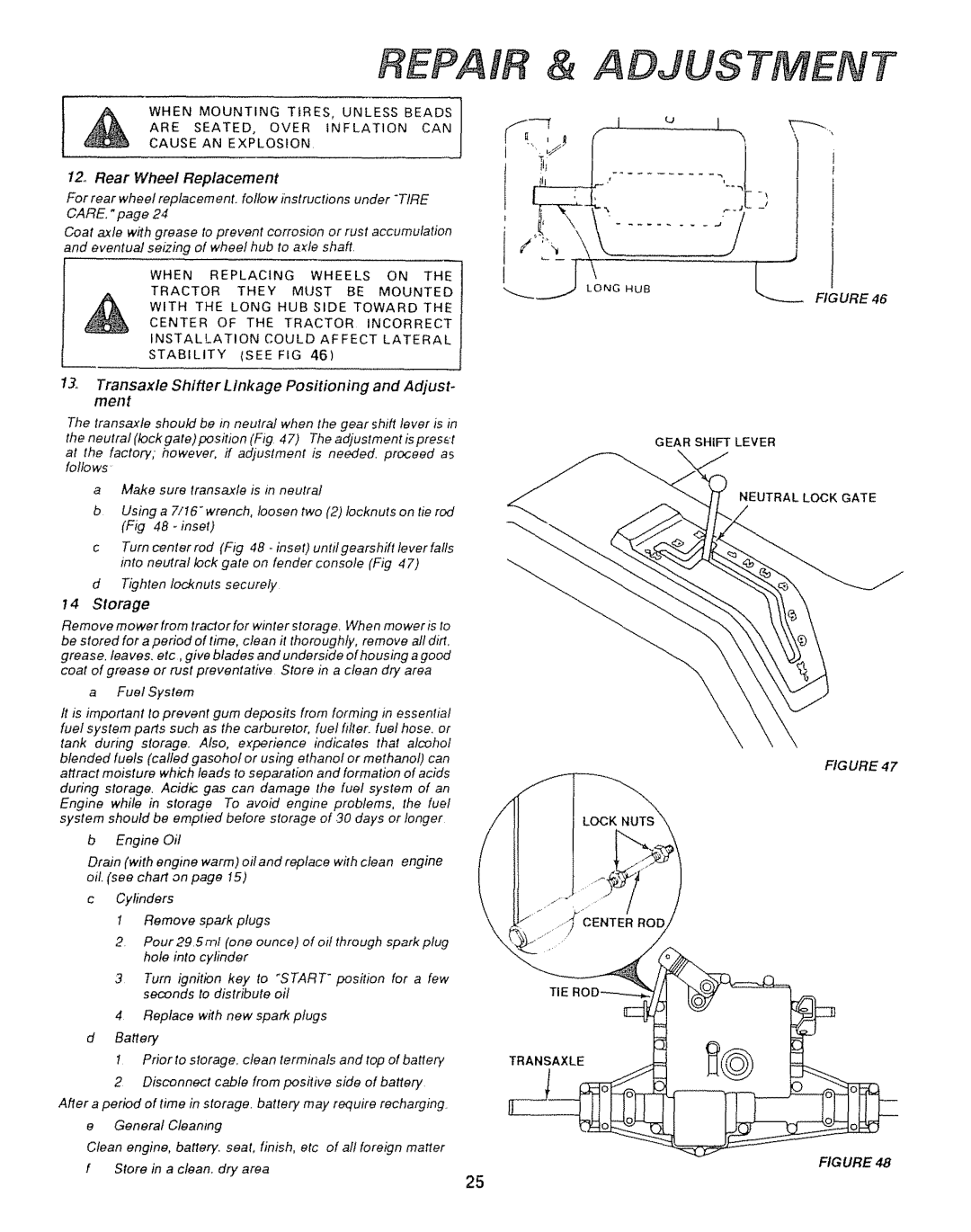 Sears 917.25446, 917.25004 owner manual Repair & Adjustment 