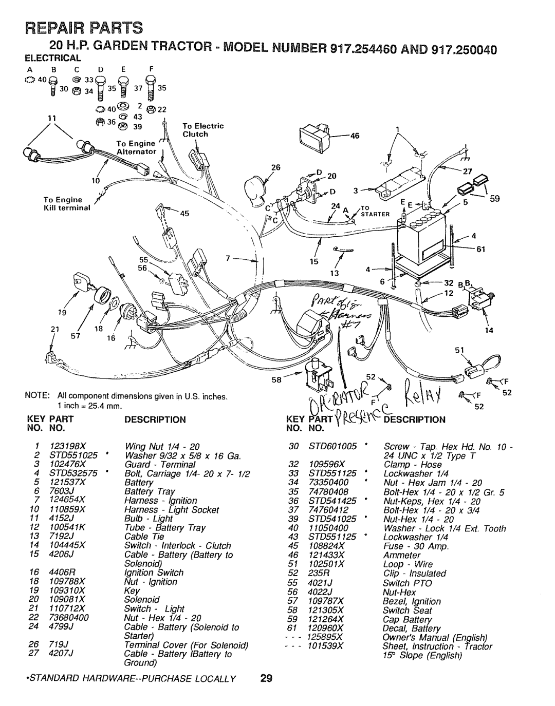 Sears 917.25446, 917.25004 owner manual Electrical, KEY Part Description, 109596X, 09081X 