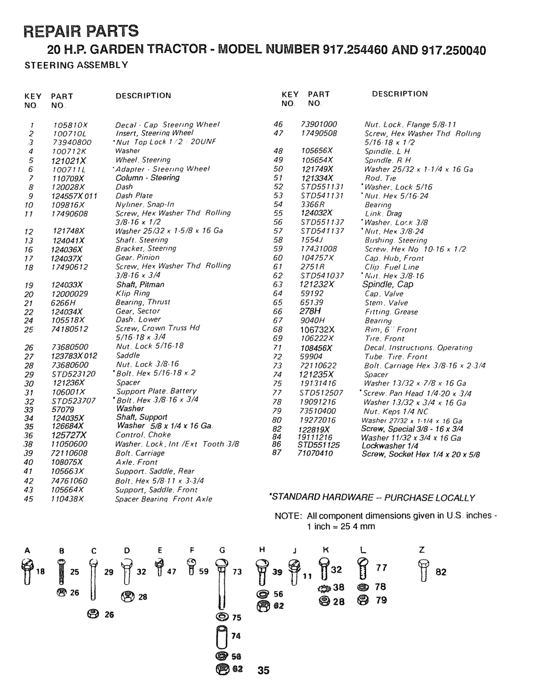 Sears 917.25446, 917.25004 owner manual 20 H.P. Garden Tractor Model Number 917,254460, Steering Assembly 