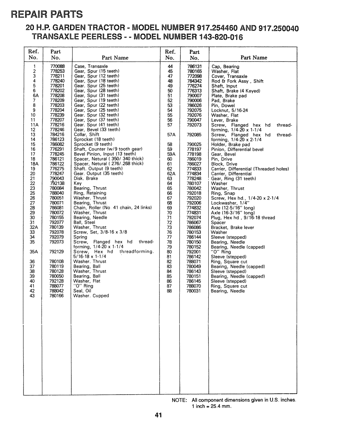 Sears 917.25446, 917.25004 owner manual Transaxle Peerless - Model Number 