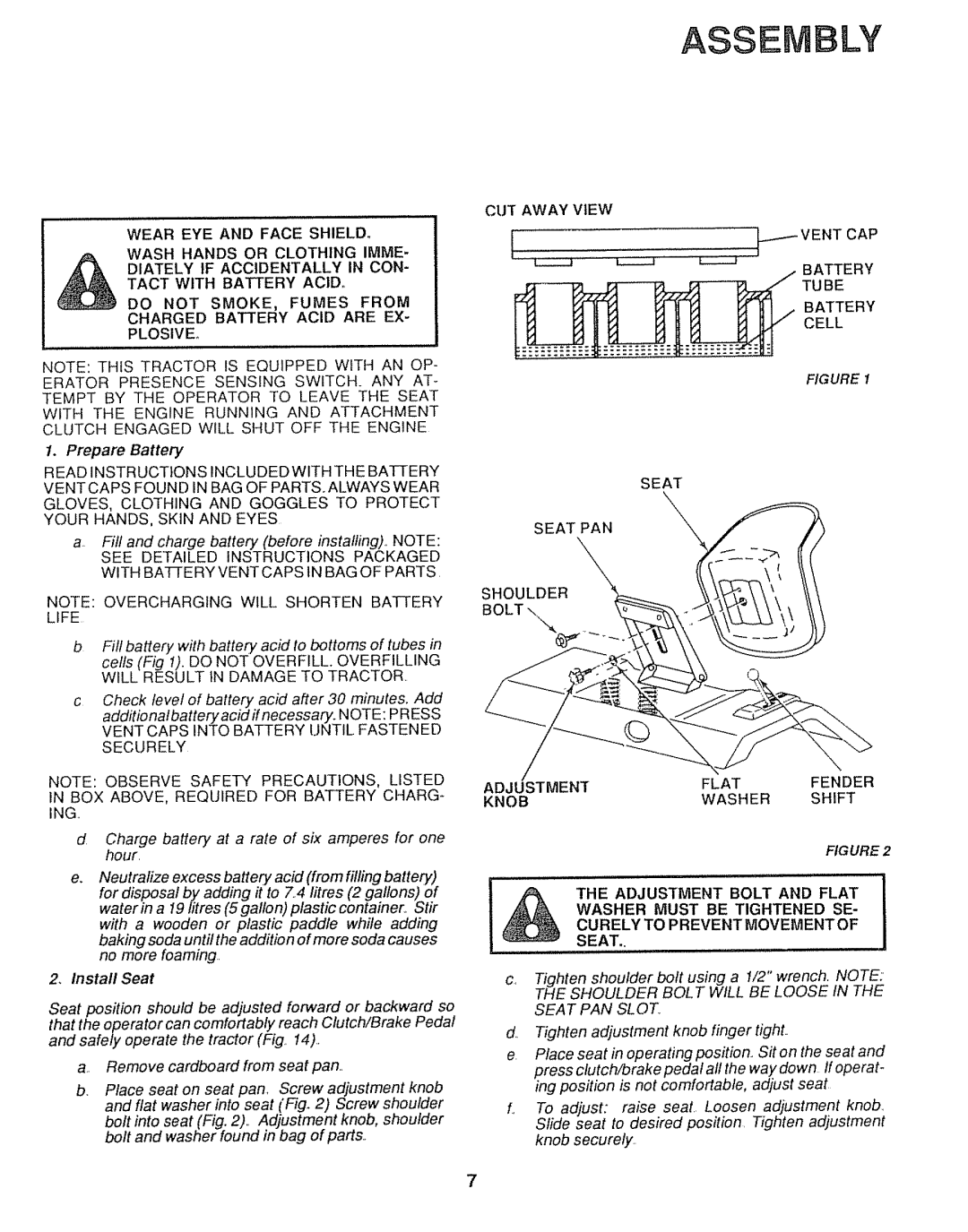 Sears 917.25446, 917.25004 owner manual Adjustment Bolt and Flat, Curely to P Revent Movement Seat 