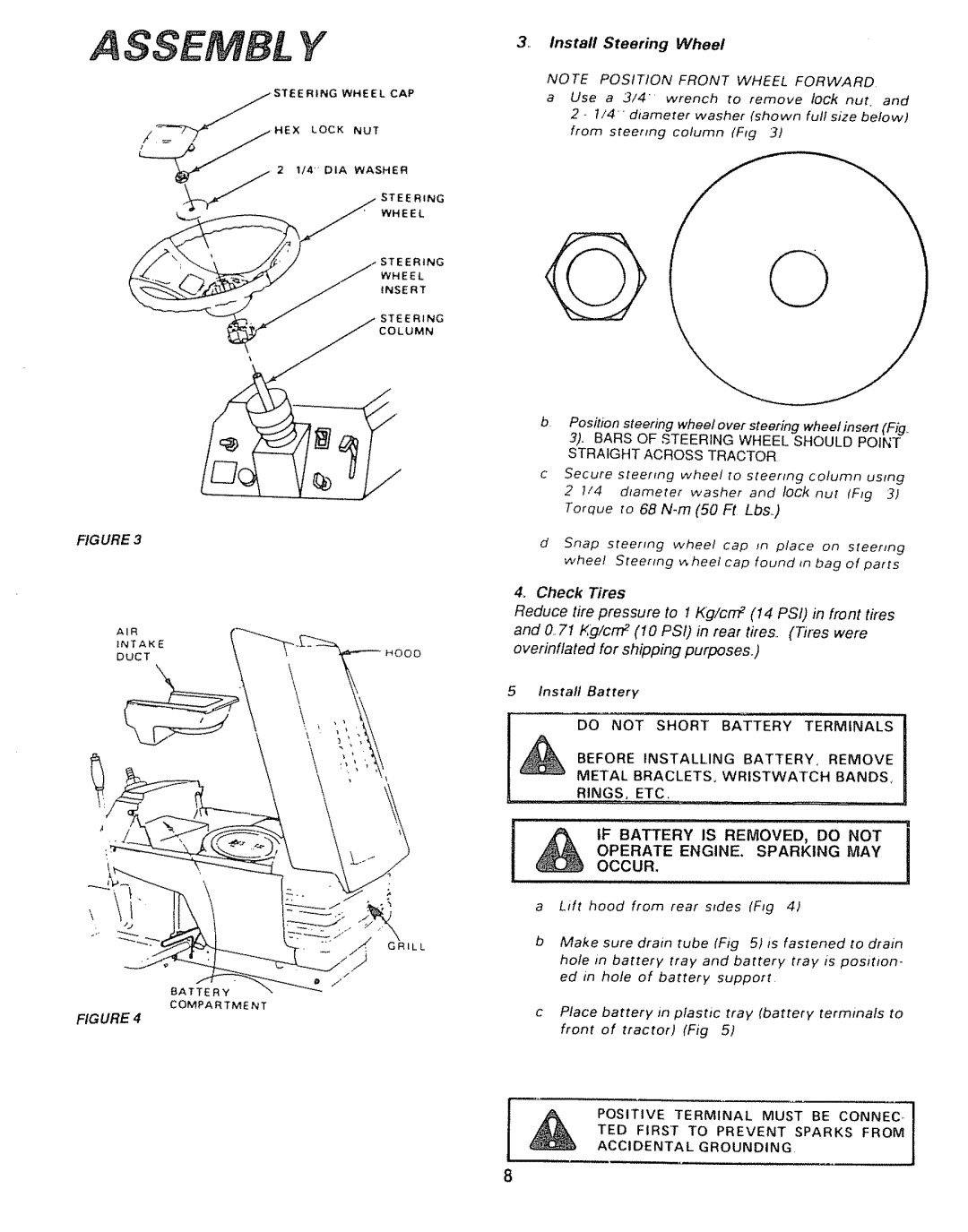 Sears 917.25004, 917.25446 owner manual Ssembl Y, Install Steering Wheel 