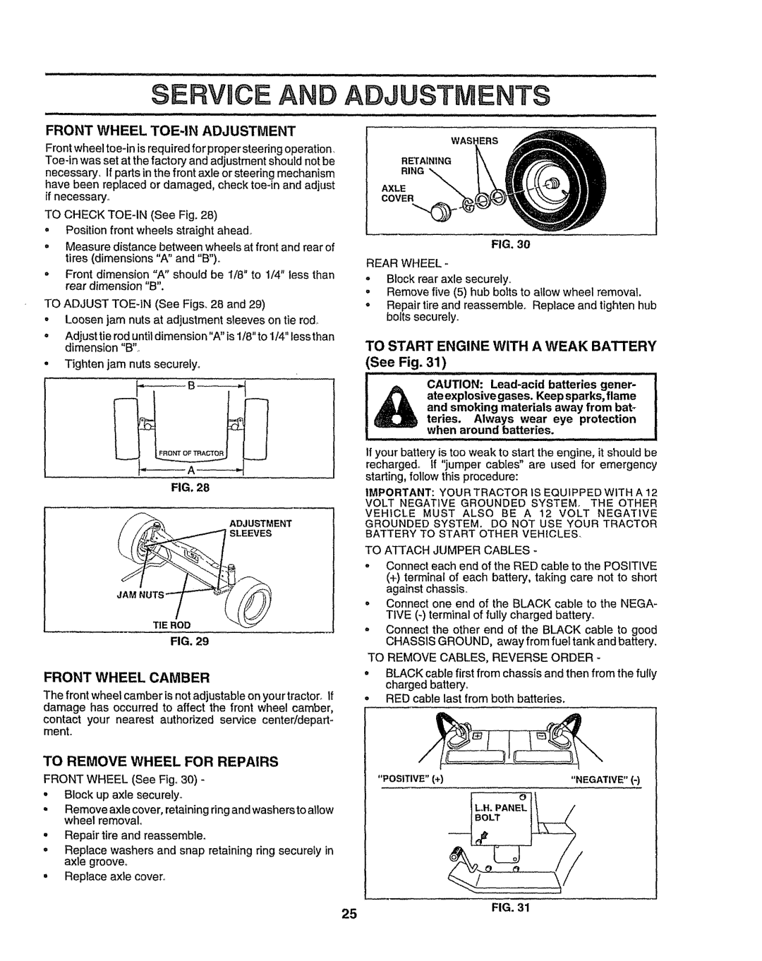 Sears 917.25049 Ervjce AN Adjustments, Front Wheel TOE-IN Adjustment, Front Wheel Camber, To Remove Wheel for Repairs 