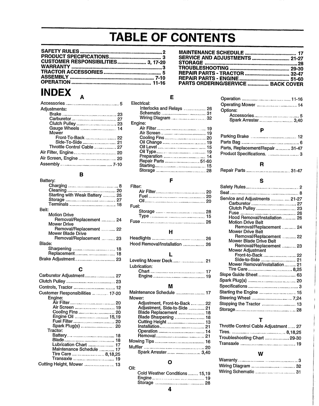 Sears 917.25049 owner manual Fable of Contents 