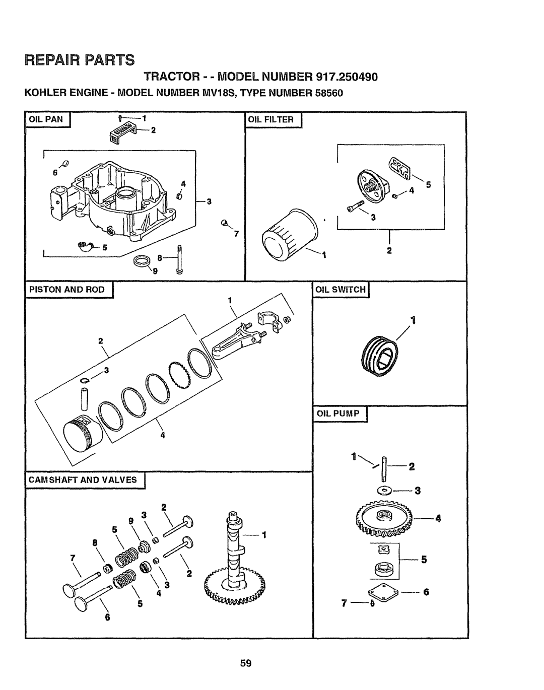 Sears 917.25049 owner manual OIL Filter, Piston ROD OIL Switch J Camshaft and Valves 