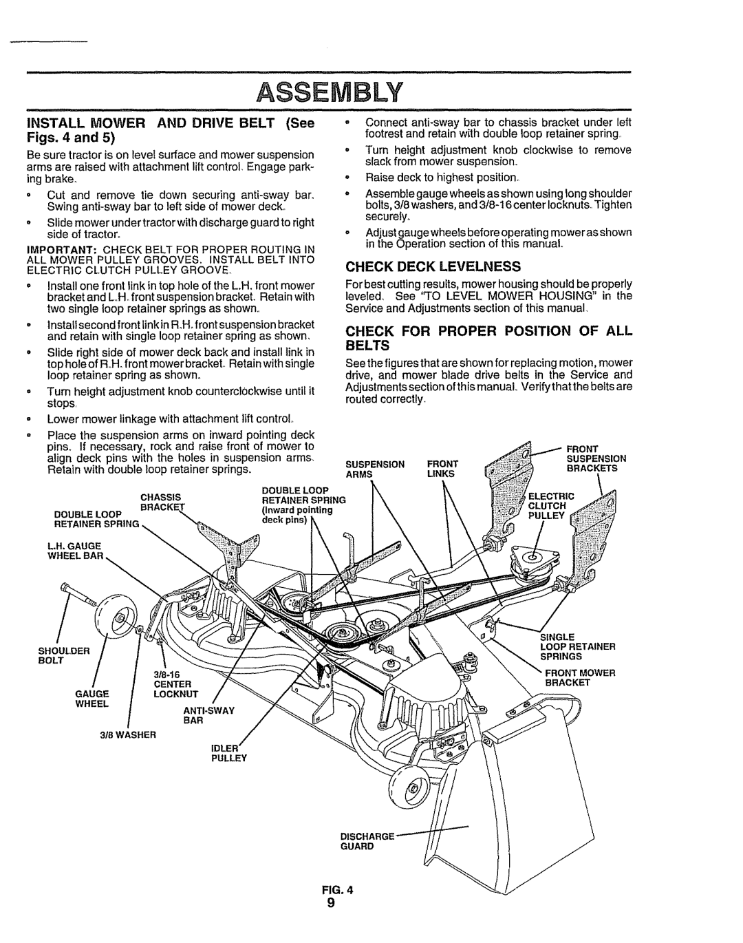 Sears 917.25049 owner manual Check Deck Levelness, Check for Proper Position of ALL Belts 