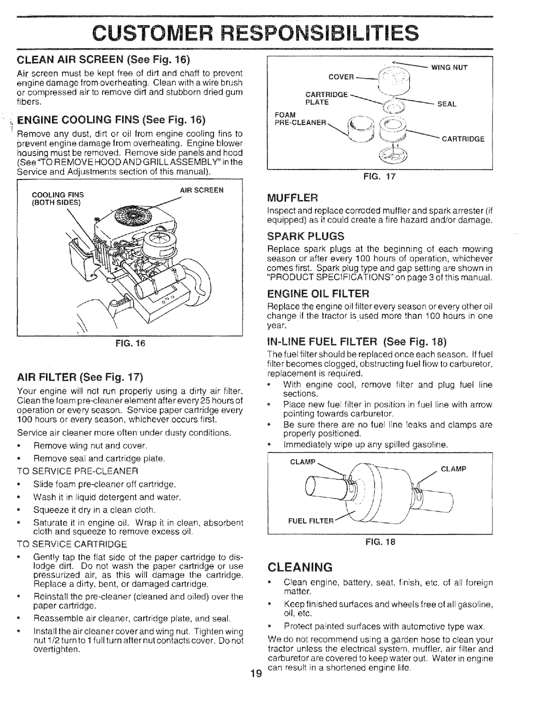 Sears 917.25051 manual Spark Plugs, Engine OIL Filter, IN=LfNE Fuel Filter See Fig 